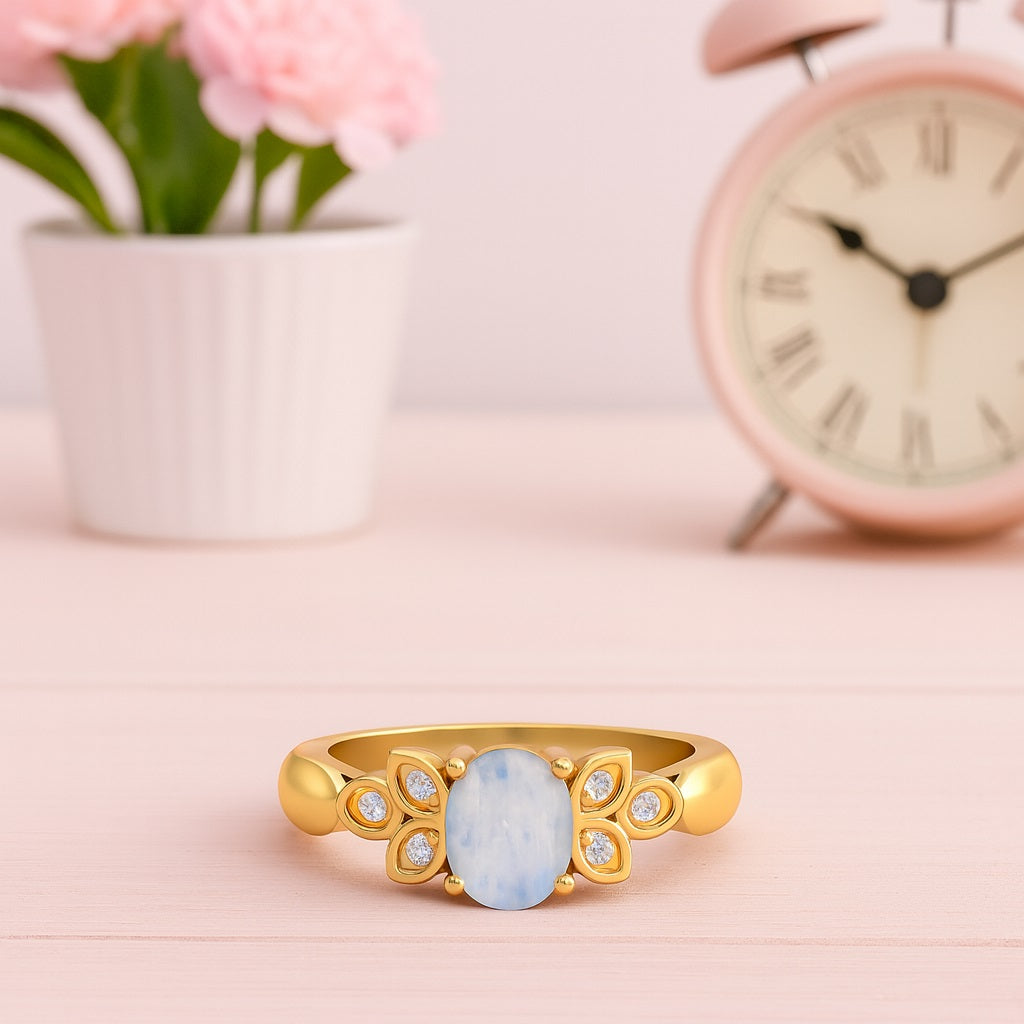 Moonstone Leaf-Inspired Floral Ring - Sterling Silver