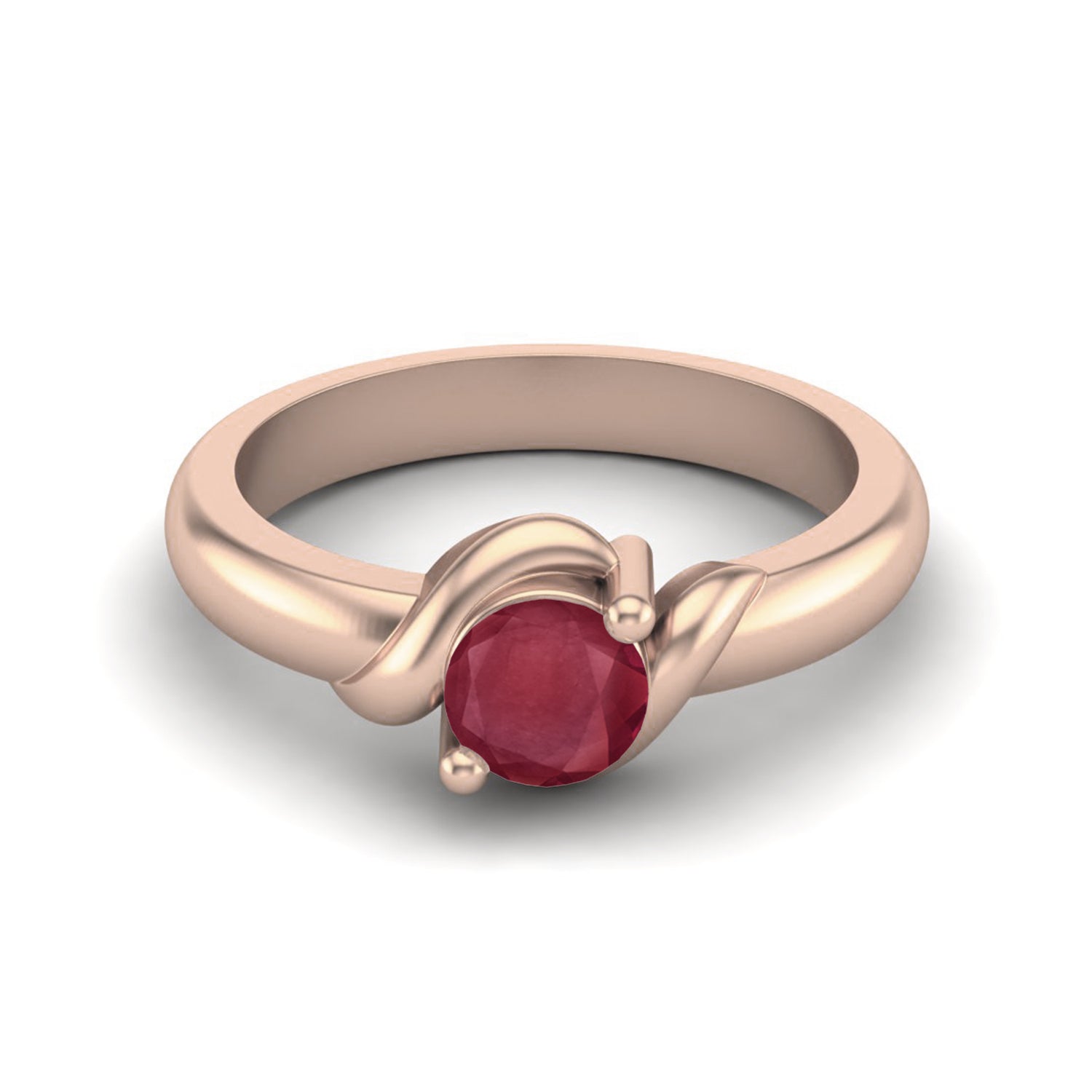 Ruby 0.50 Ct Round Wave-Inspired Ring – 14k Yellow Gold