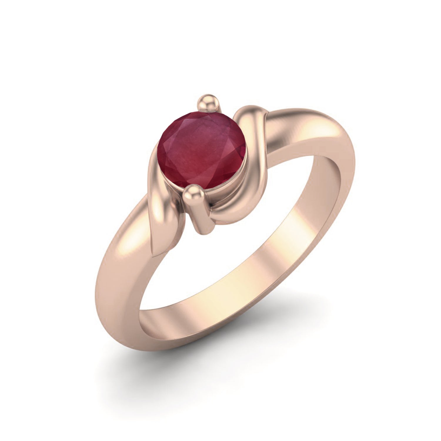 Ruby 0.50 Ct Round Wave-Inspired Ring – 14k Yellow Gold