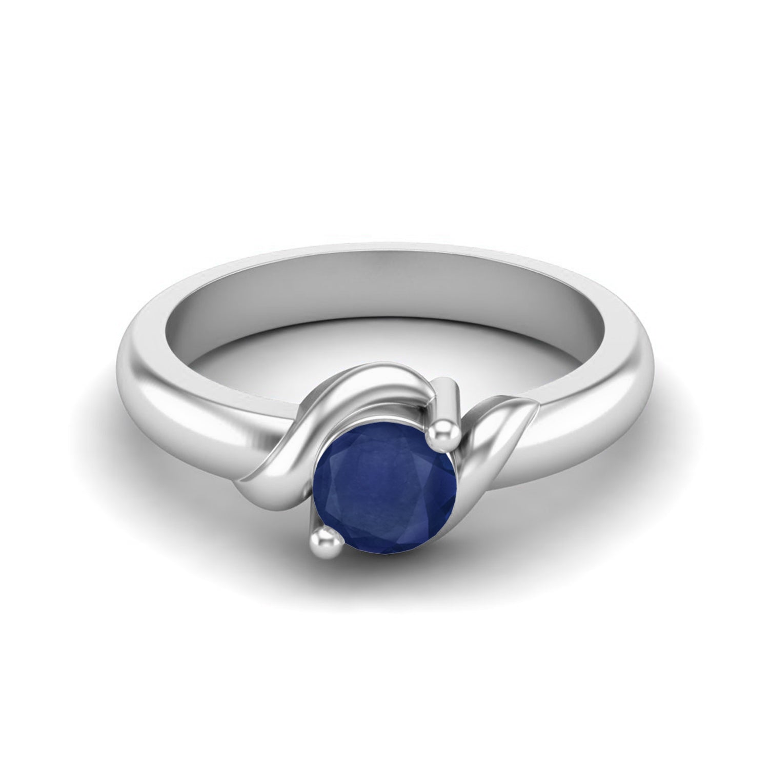 Blue Sapphire Twisted Wave Solitaire Ring – Sterling Silver