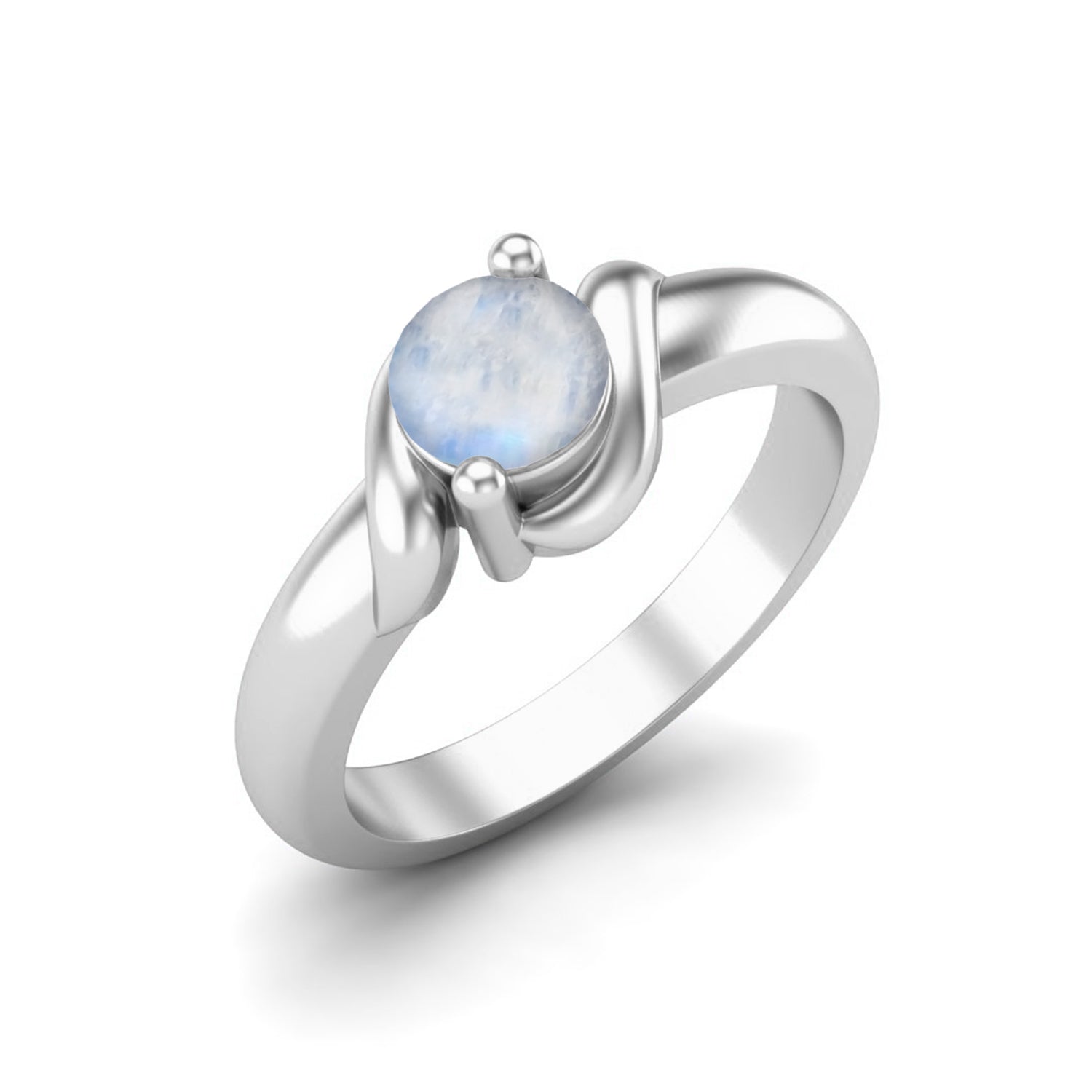 Moonstone Round Solitaire Ring – Sterling Silver