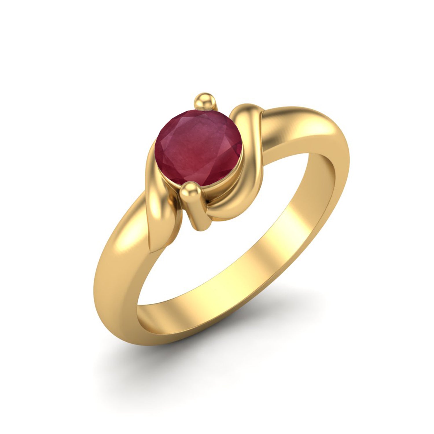 Ruby 0.50 Ct Round Wave-Inspired Ring – 14k Yellow Gold