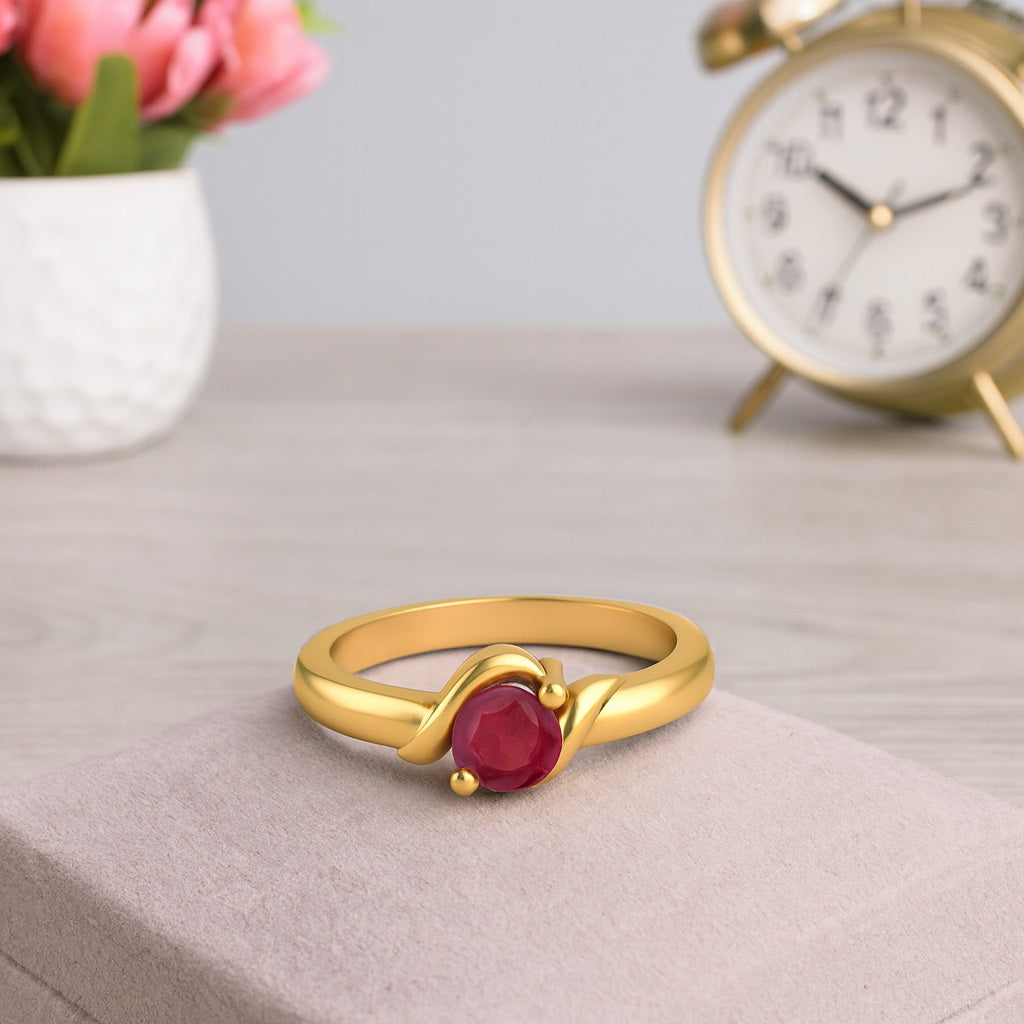 Ruby 0.50 Ct Round Wave-Inspired Ring – 14k Yellow Gold