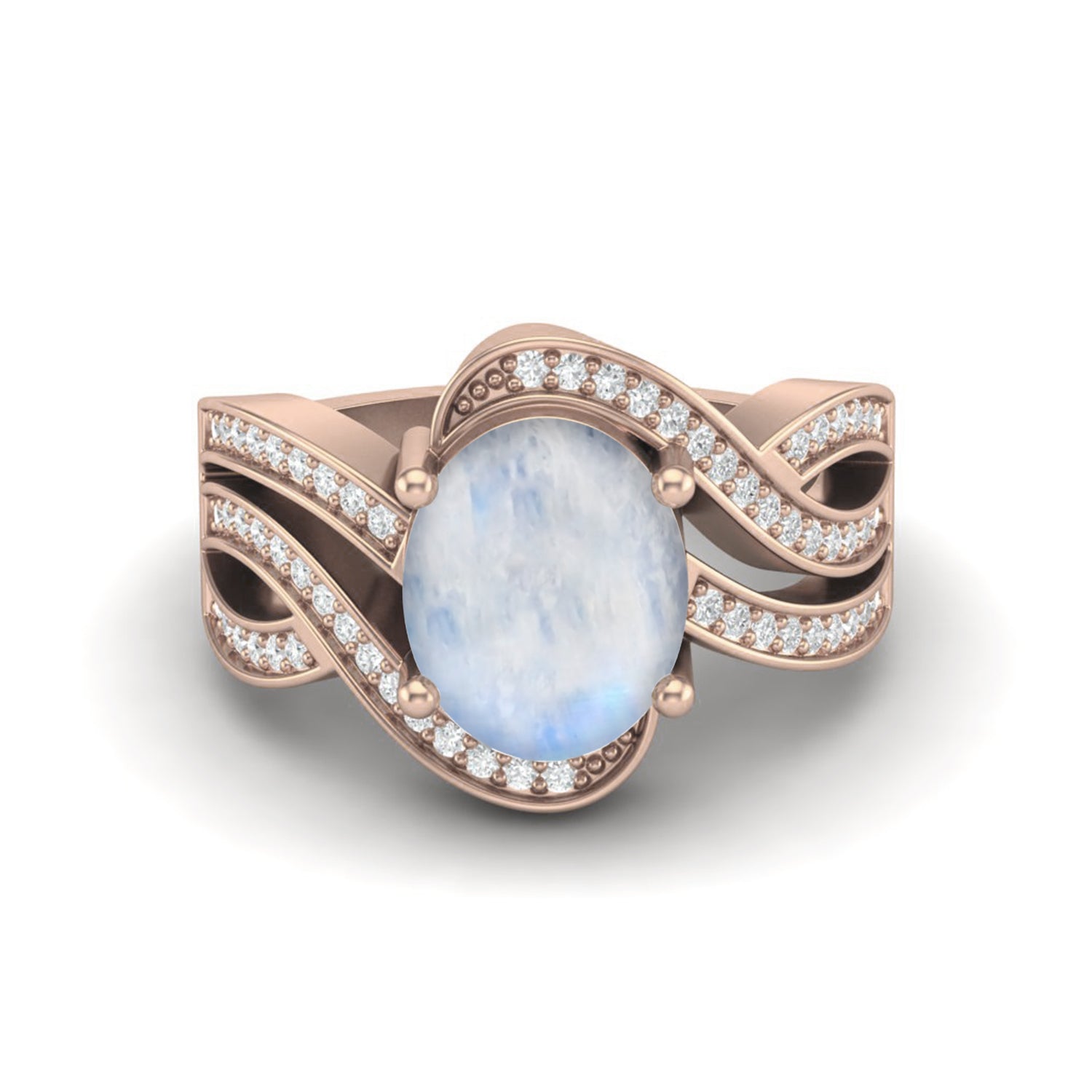 Anello di fidanzamento con pietra di luna naturale, anello di nozze solitario in argento sterling 925 placcato platino