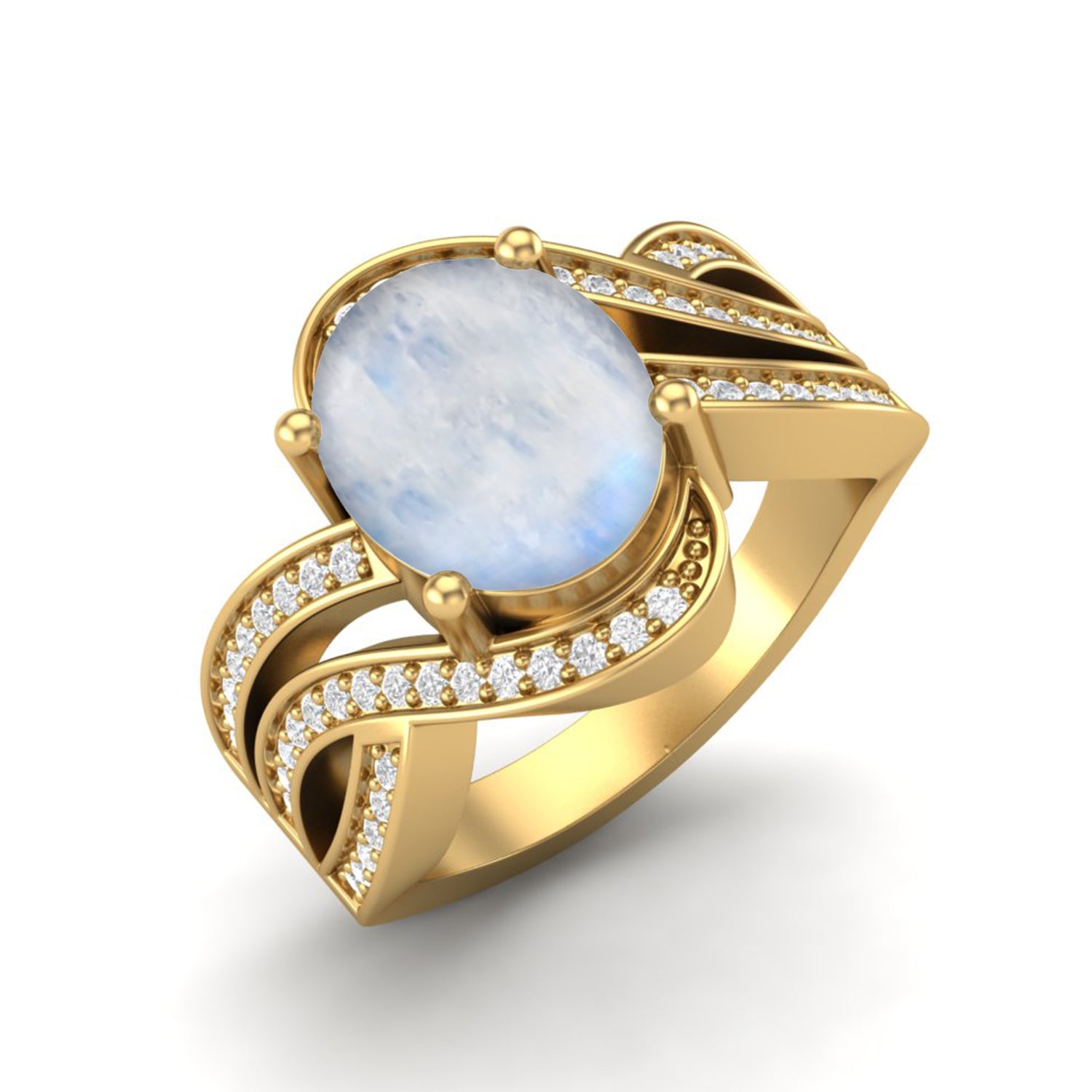 Anello di fidanzamento con pietra di luna naturale, anello di nozze solitario in argento sterling 925 placcato platino
