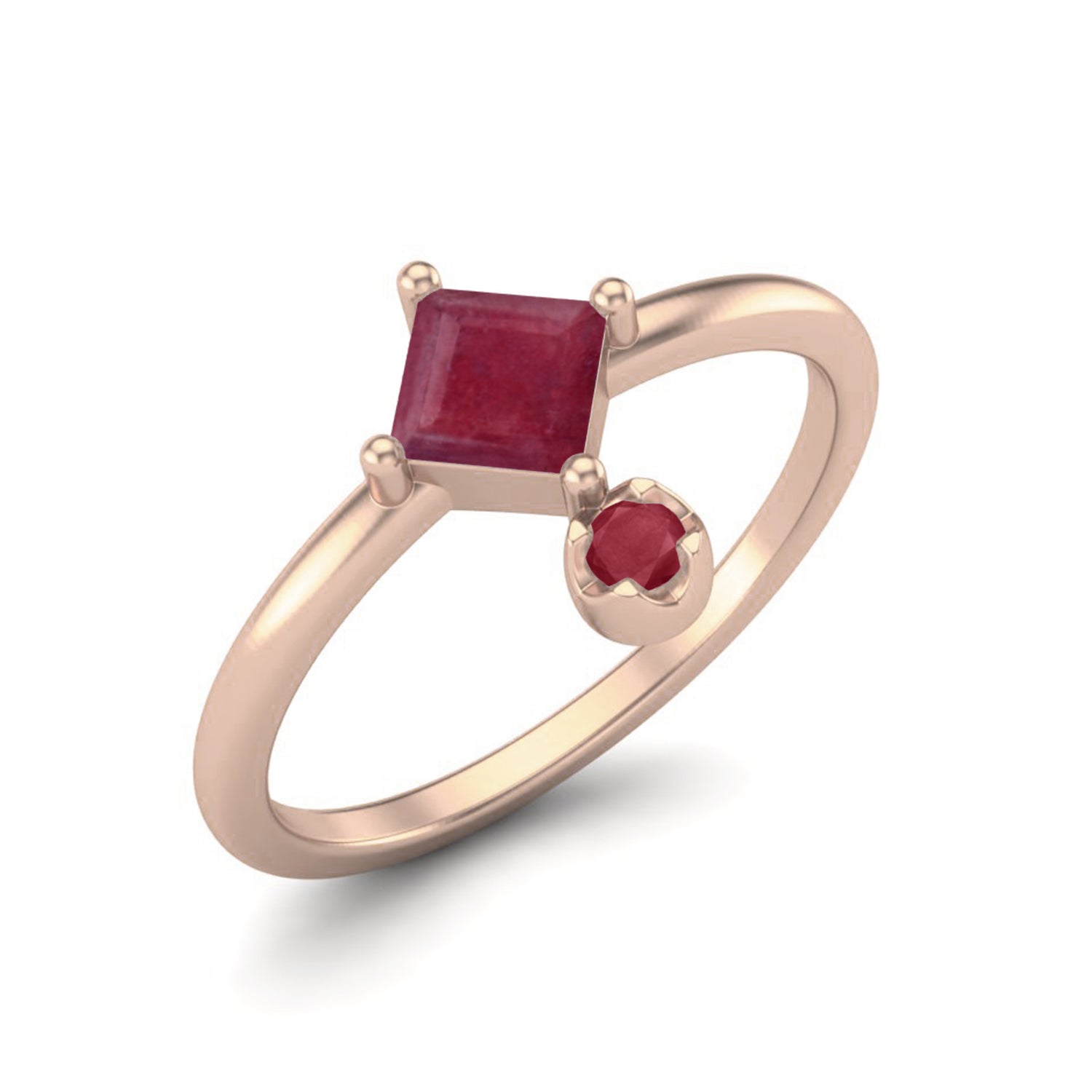 Ruby 0.60 Ct Square Modern Drop Ring – 14k Yellow Gold