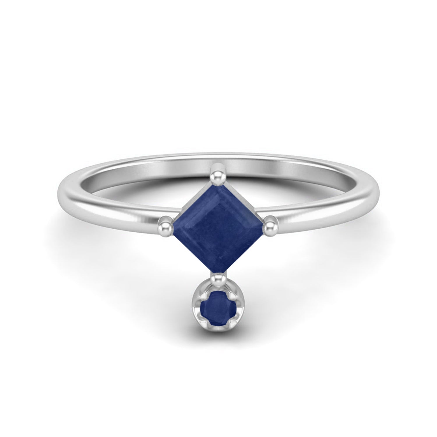 Blue Sapphire Modern Geometric Charm Ring – Sterling Silver