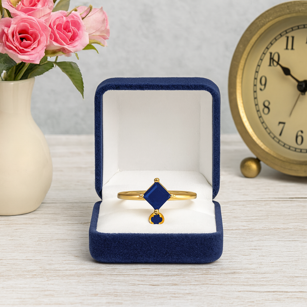 Blue Sapphire 0.56 Ct Square Geometric Modern Ring – 14k Yellow Gold