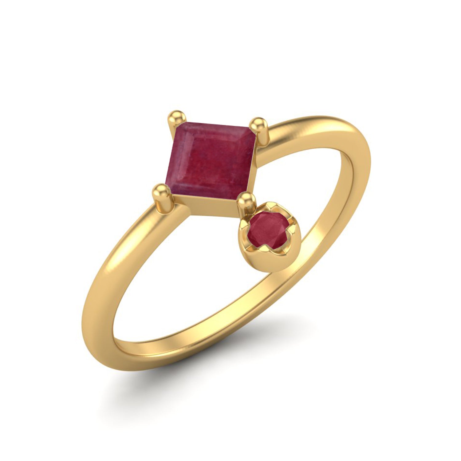 Ruby 0.60 Ct Square Modern Drop Ring – 14k Yellow Gold
