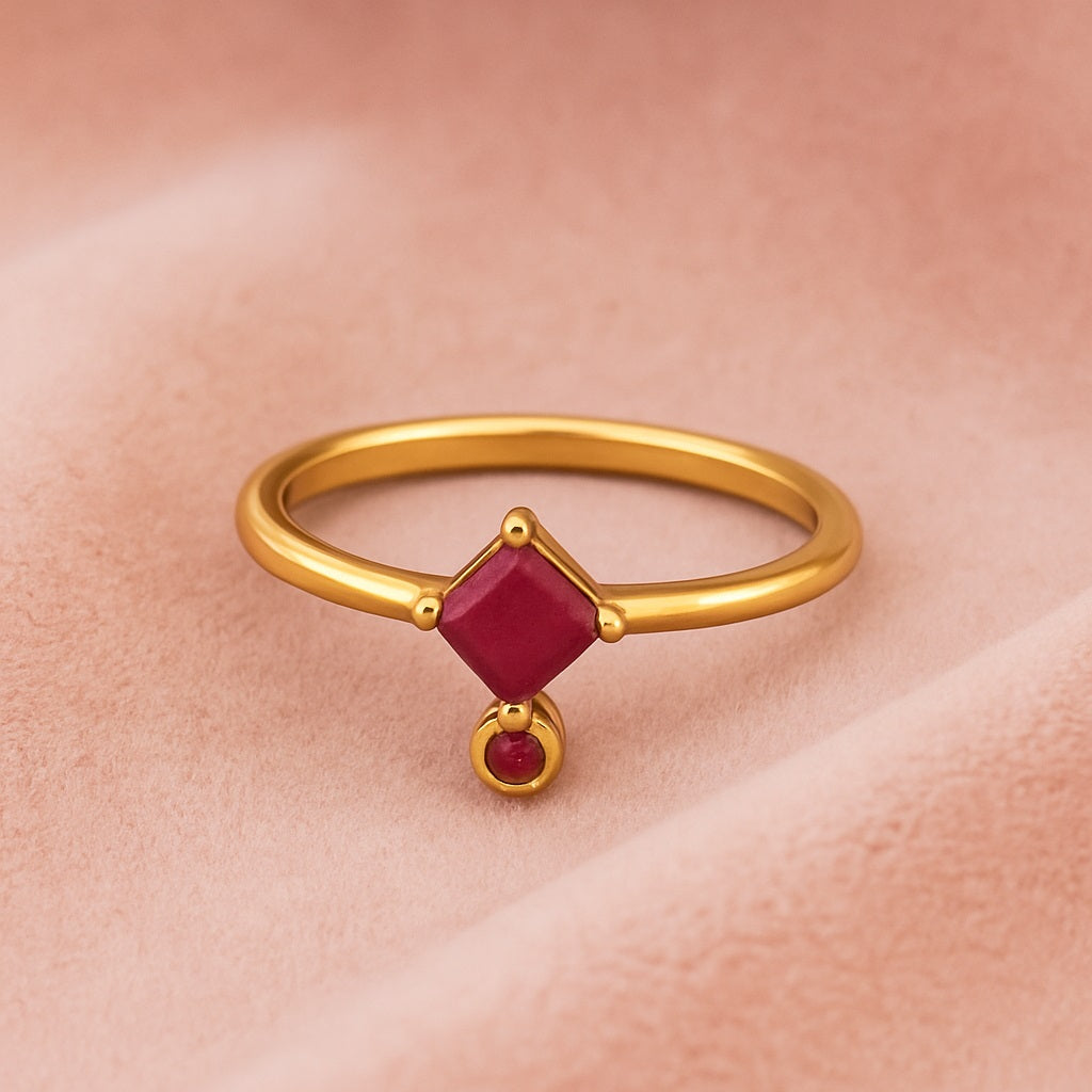 Ruby 0.60 Ct Square Modern Drop Ring – 14k Yellow Gold