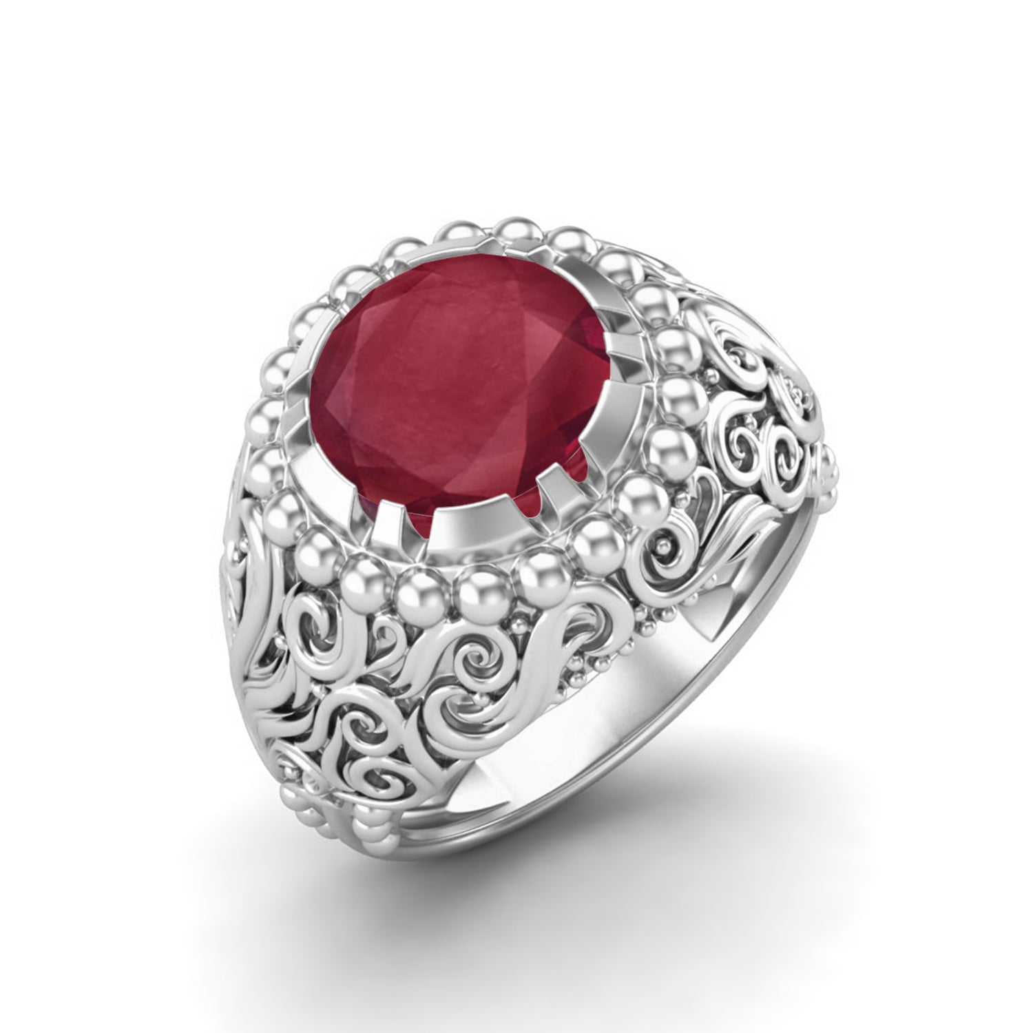 Ruby 3.50 Ct Round Vintage Filigree Statement Ring – 14k Yellow Gold