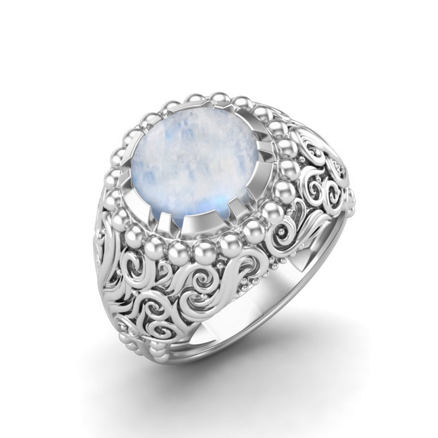 Moonstone Dome Design Cocktail Ring – Sterling Silver
