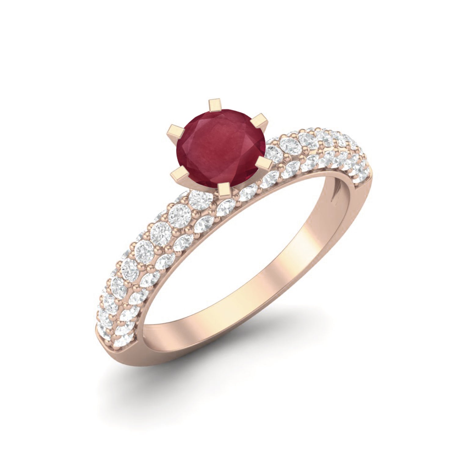 Ruby 0.50 Ct Round Pavé Band Ring – 14k Yellow Gold