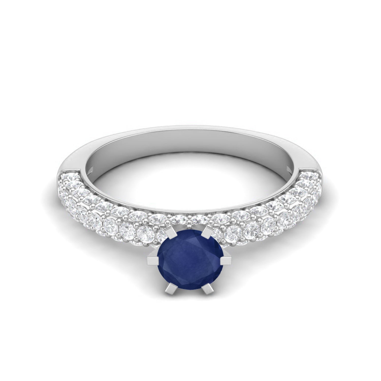 Blue Sapphire Solitaire with Accents Band Ring – Sterling Silver
