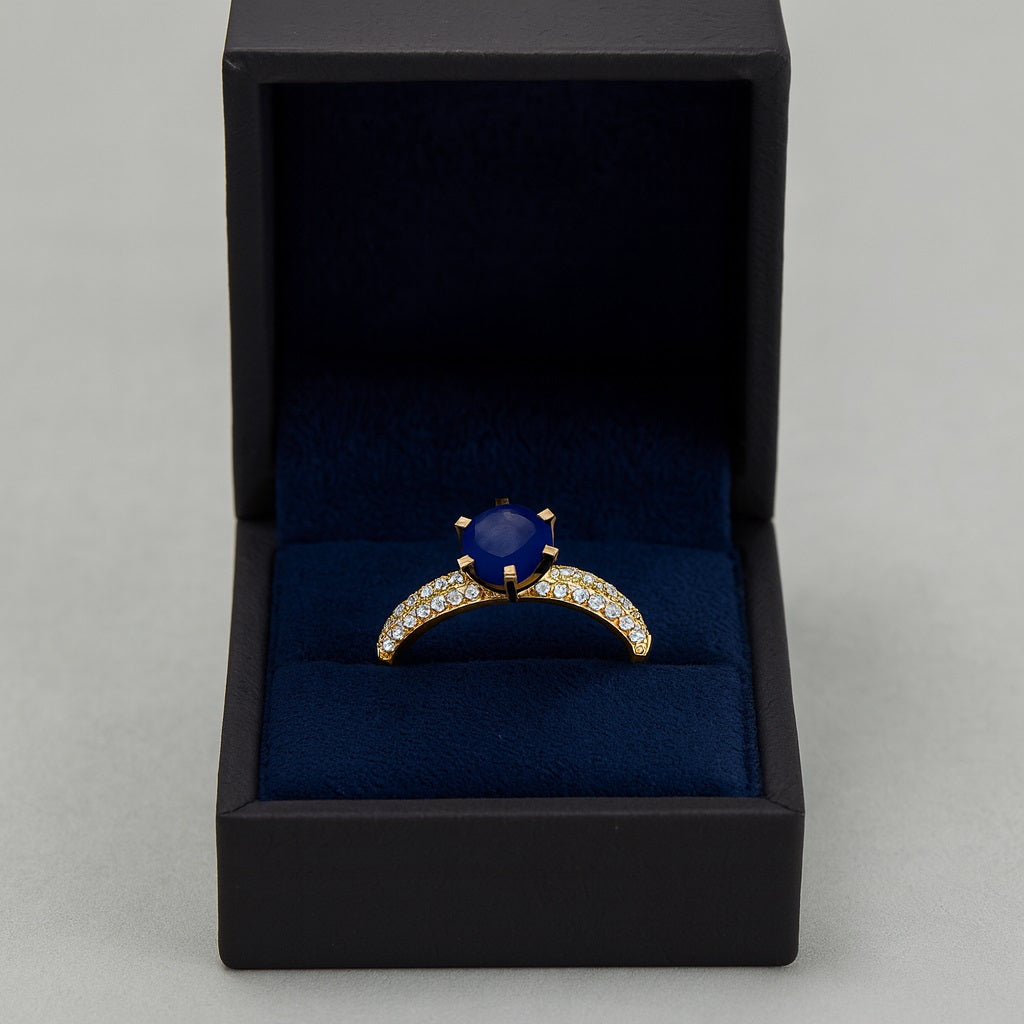 Blue Sapphire 0.50 Ct Round Soliatire Pavé Band Ring – 14k Yellow Gold