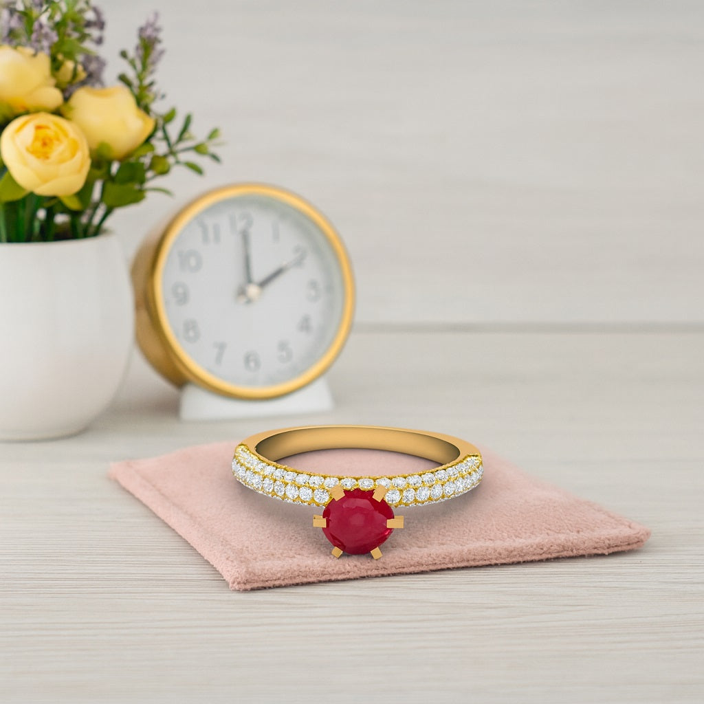 Ruby 0.50 Ct Round Pavé Band Ring – 14k Yellow Gold