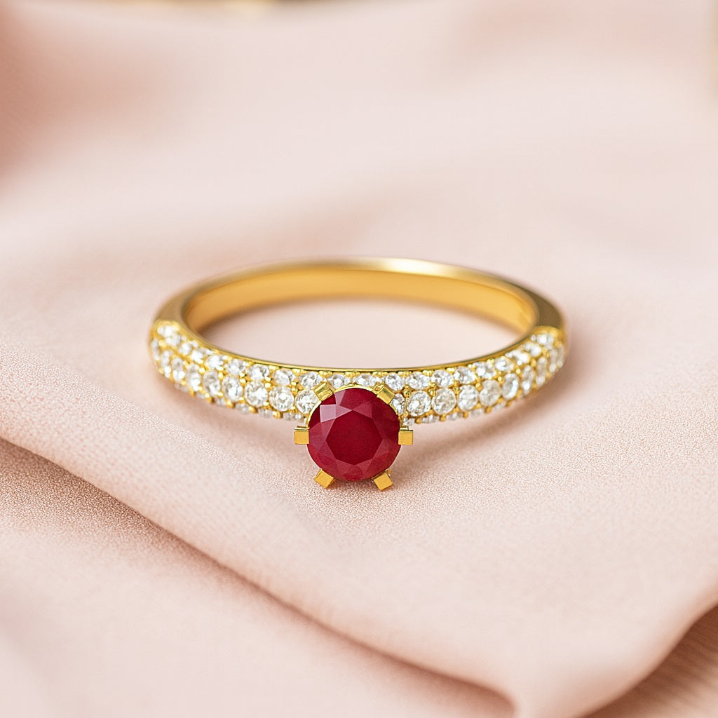 Ruby 0.50 Ct Round Pavé Band Ring – 14k Yellow Gold