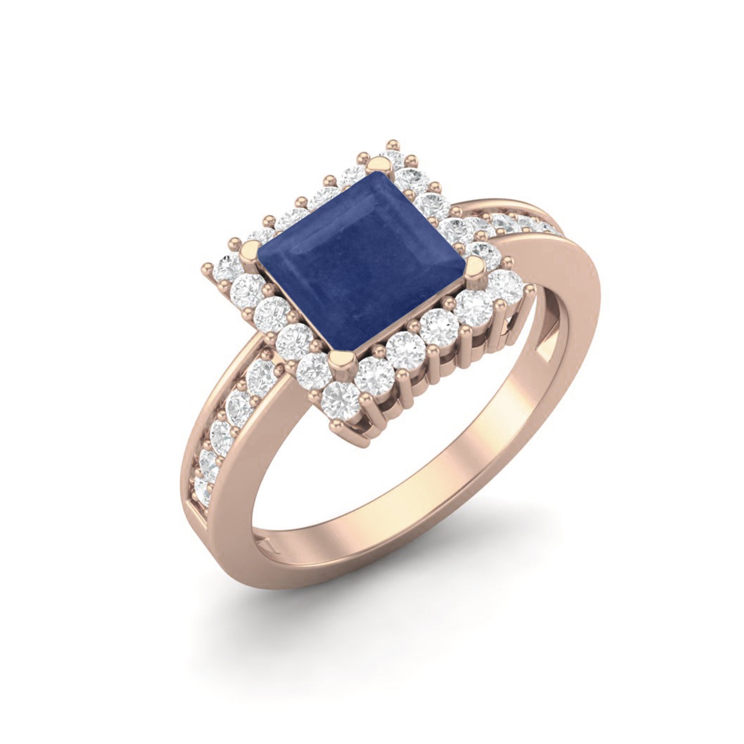 Blue Sapphire Brilliant Halo Accented Ring – Sterling Silver