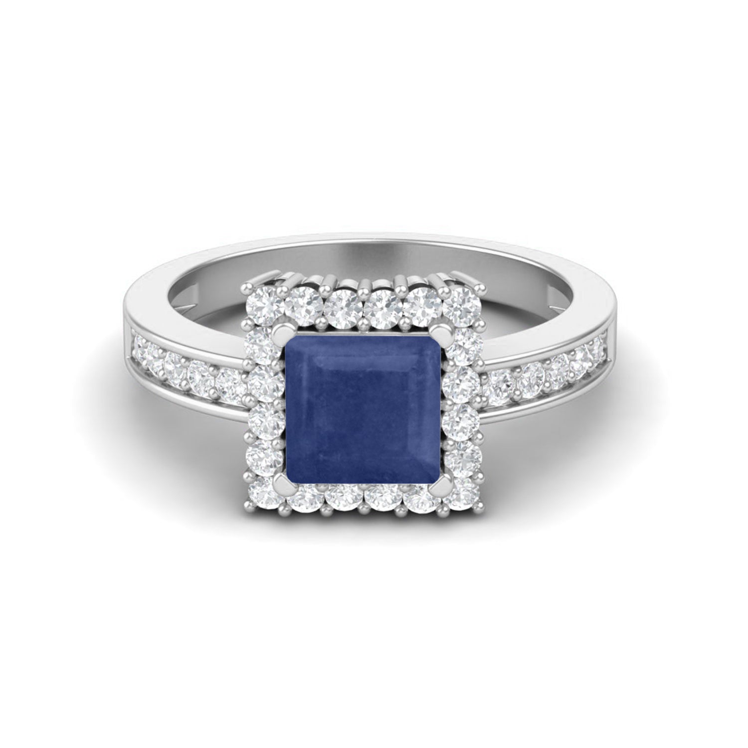 Blue Sapphire Brilliant Halo Accented Ring – Sterling Silver