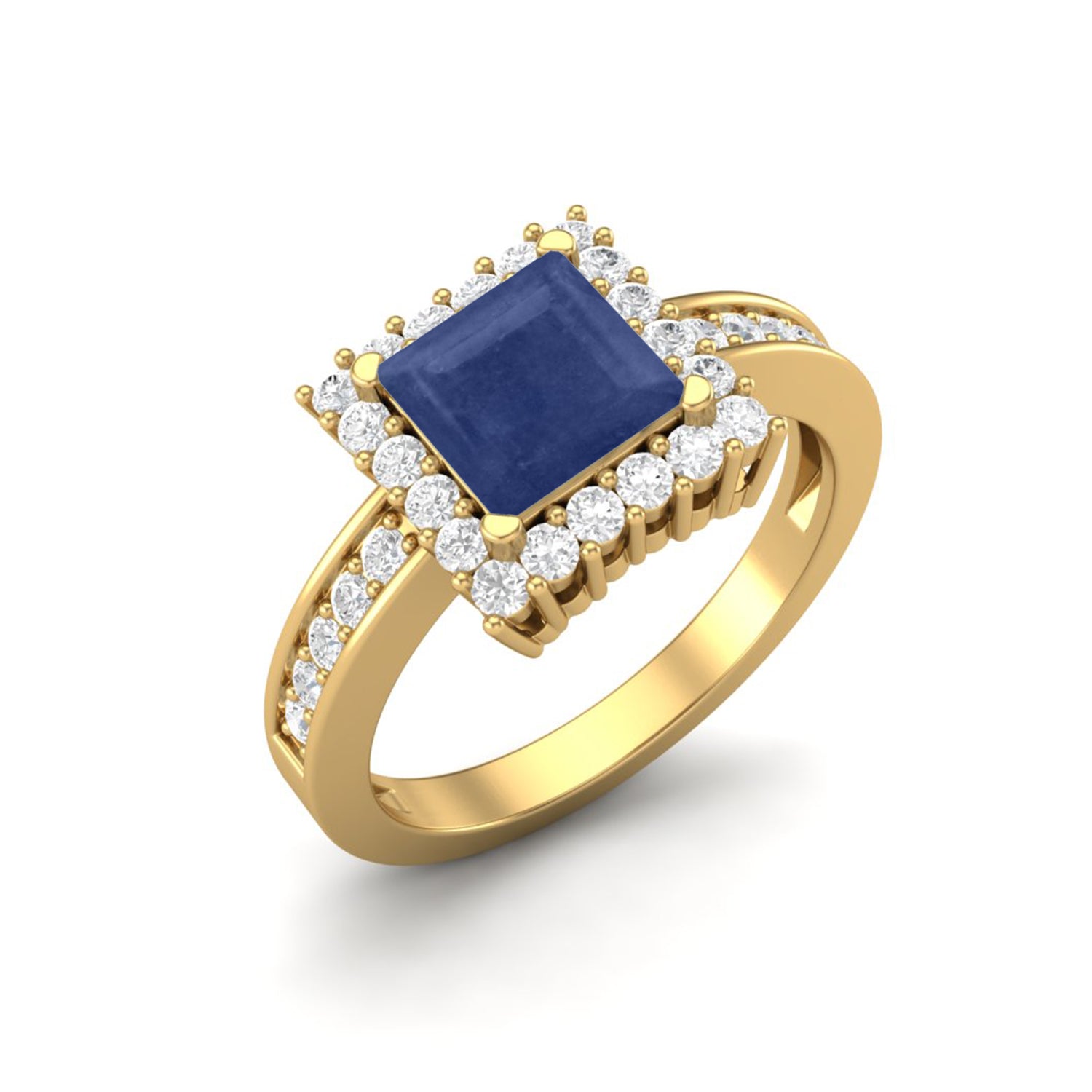 Blue Sapphire Brilliant Halo Accented Ring – Sterling Silver