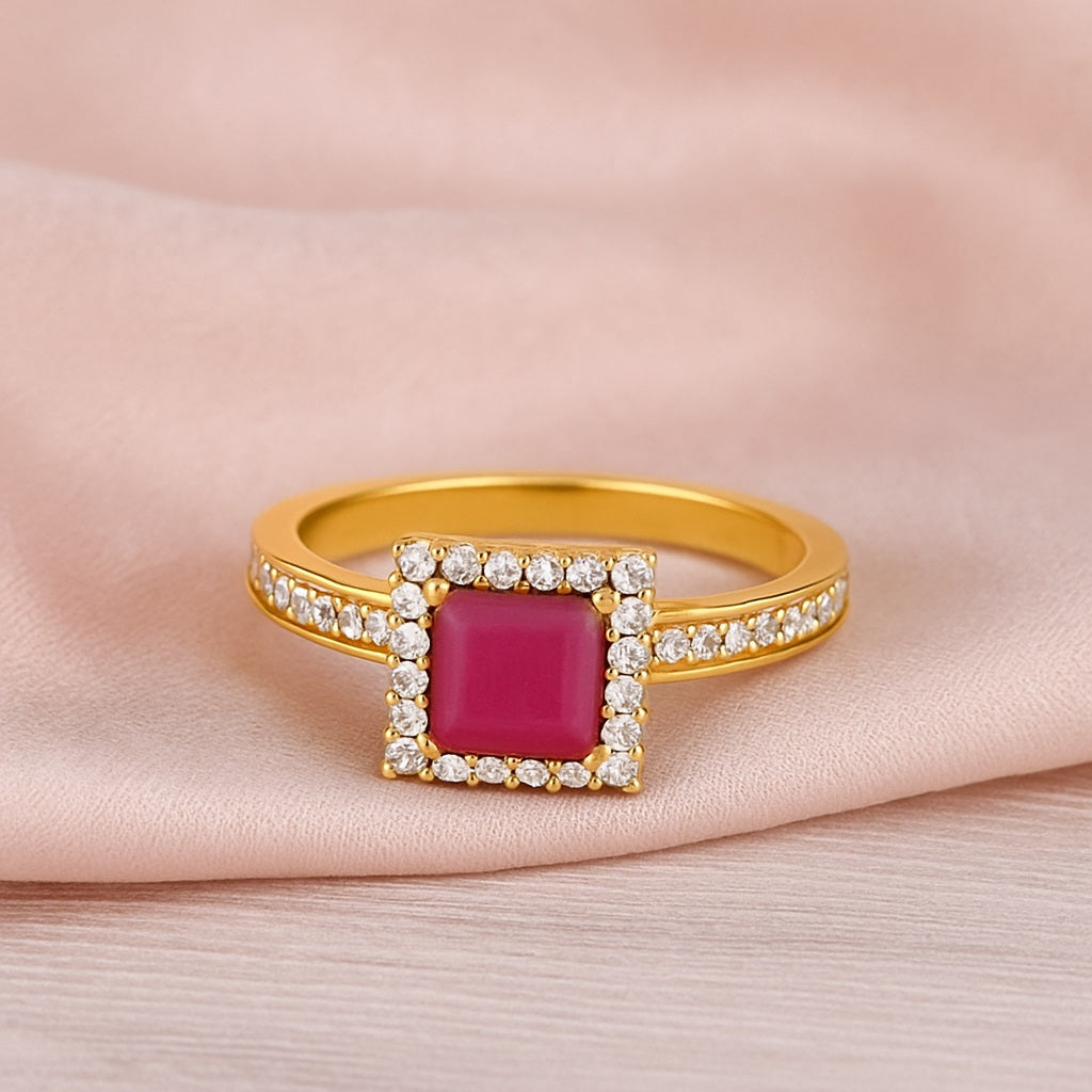 Ruby 1.30 Ct Square Halo Ring – 14k Yellow Gold