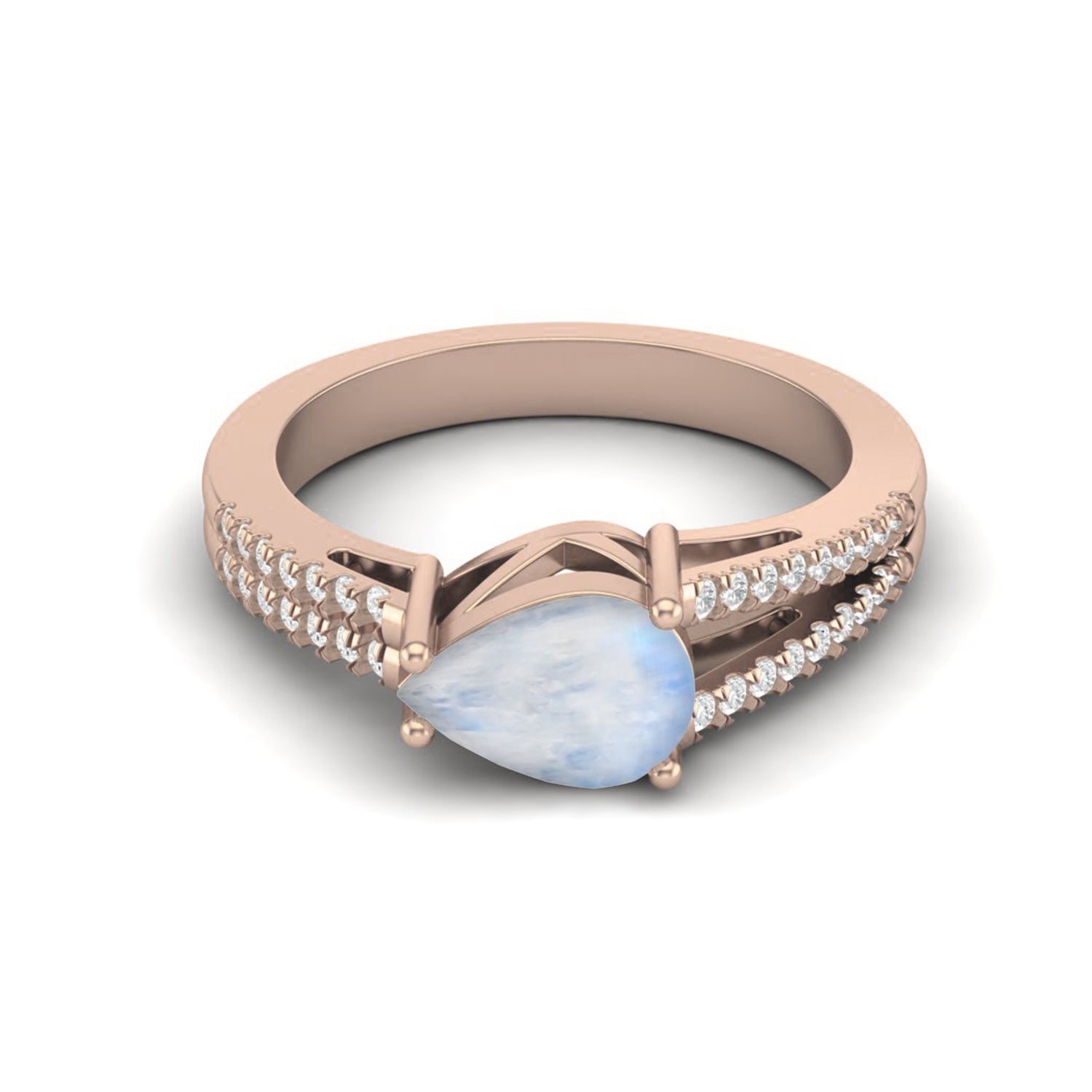 Moonstone Pear Solitaire Ring - Sterling Silver