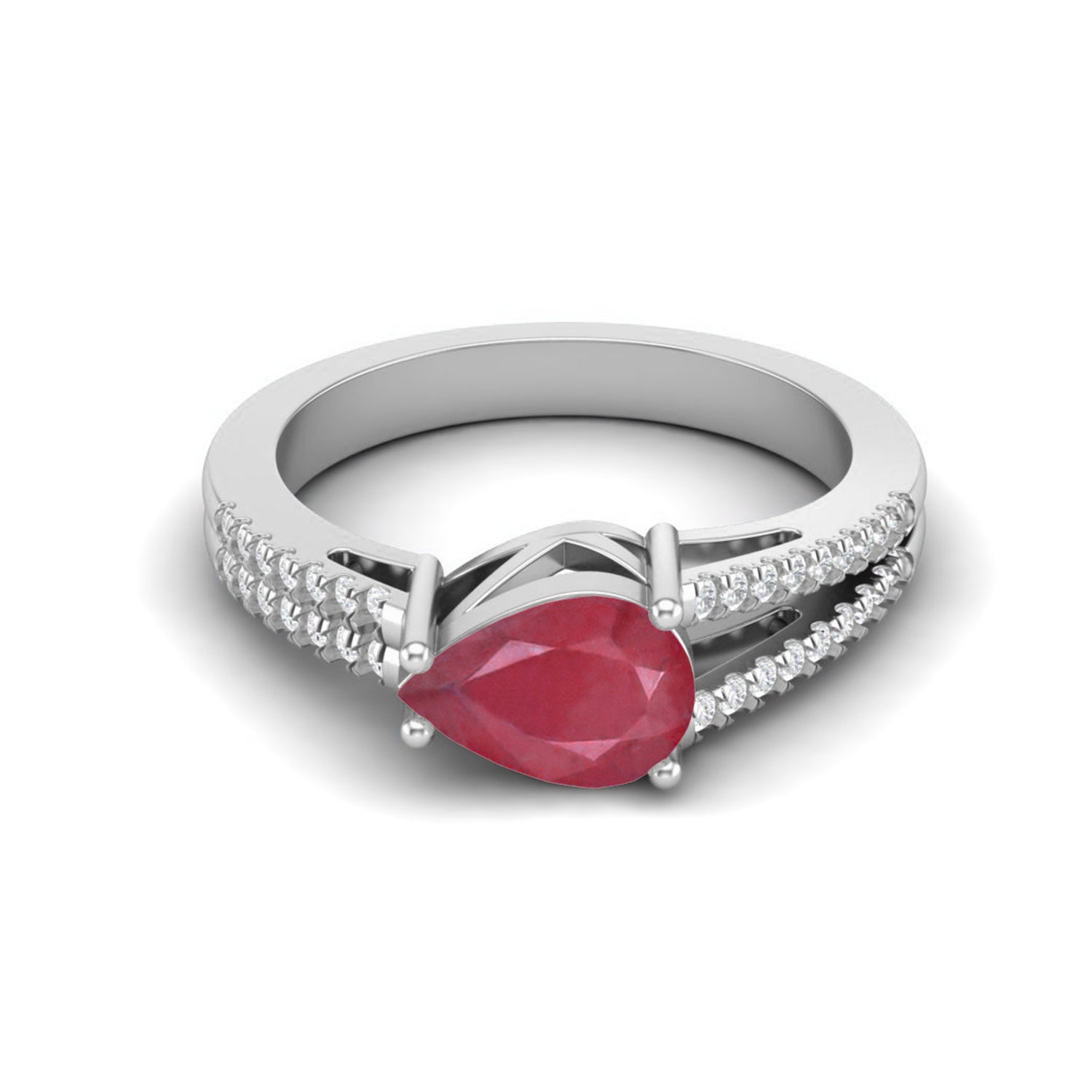 Ruby 2.00 Ct Pear Solitaire Split Shank Ring – 14k Yellow Gold