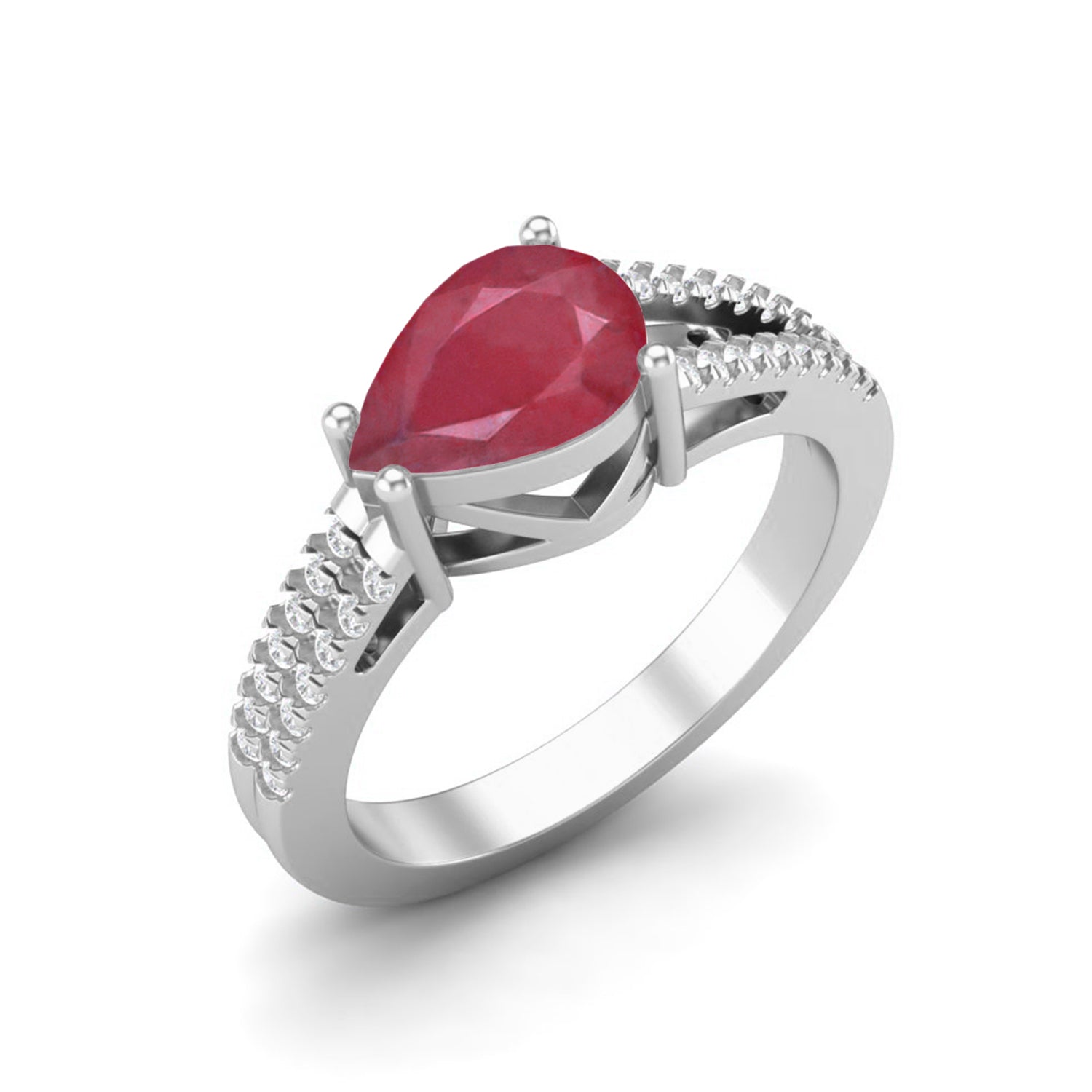 Ruby 2.00 Ct Pear Solitaire Split Shank Ring – 14k Yellow Gold