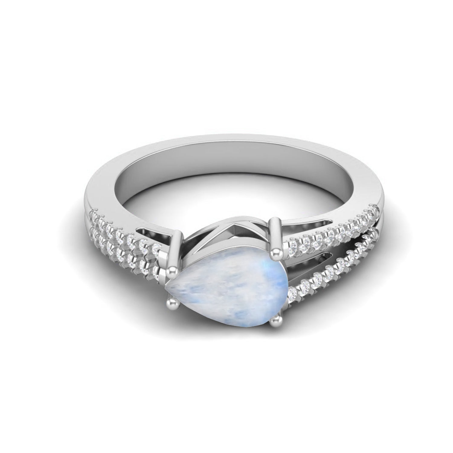 Moonstone Pear Solitaire Ring - Sterling Silver