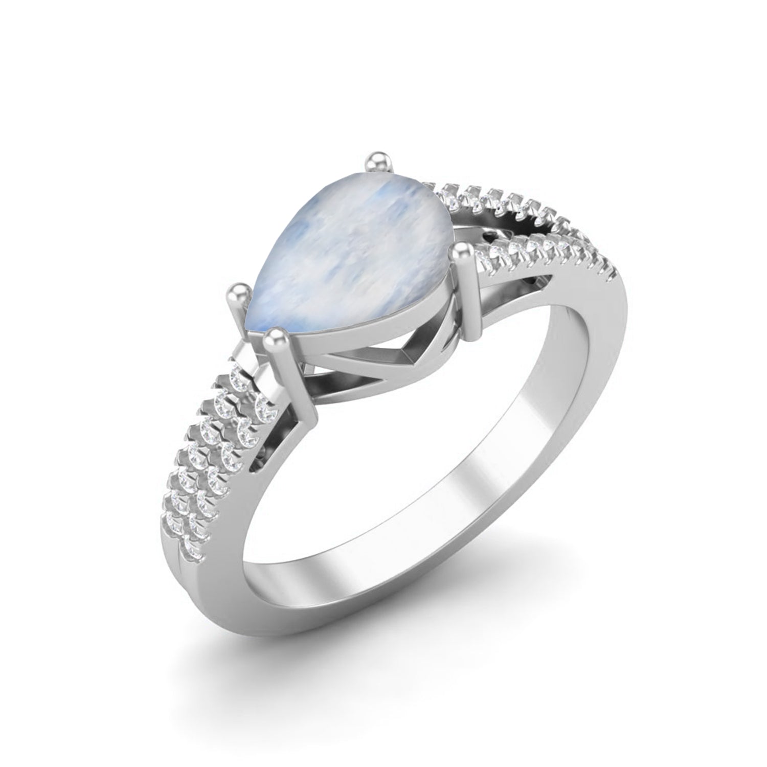 Moonstone Pear Solitaire Ring - Sterling Silver