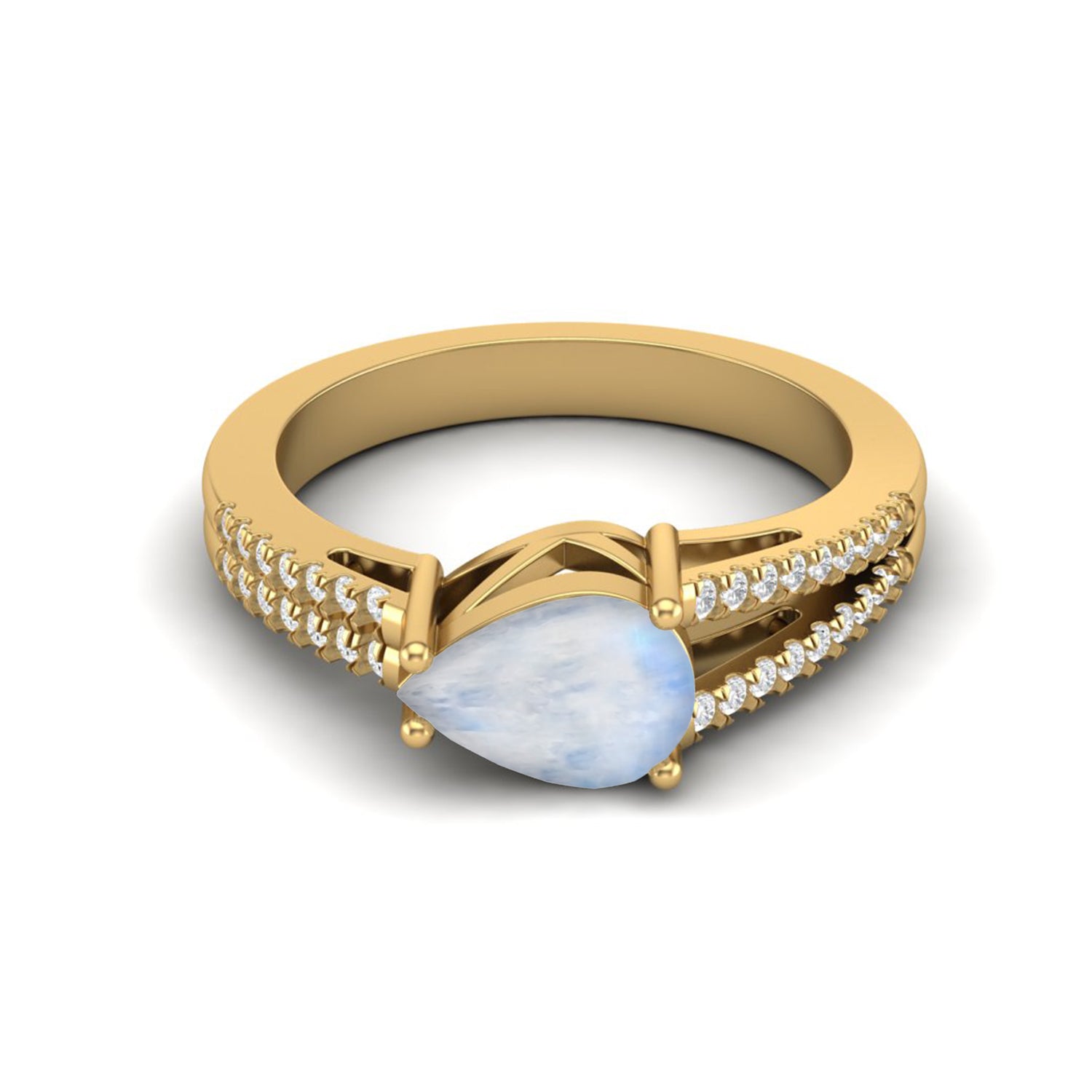 Moonstone Pear Solitaire Ring - Sterling Silver