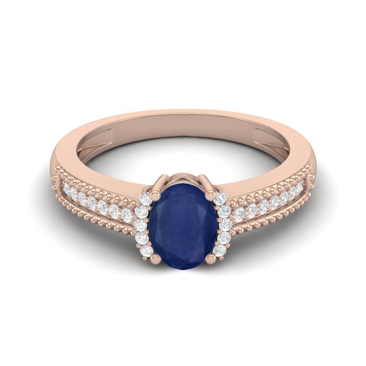 Blue Sapphire Milgrain Pave Band Design Ring – Sterling Silver