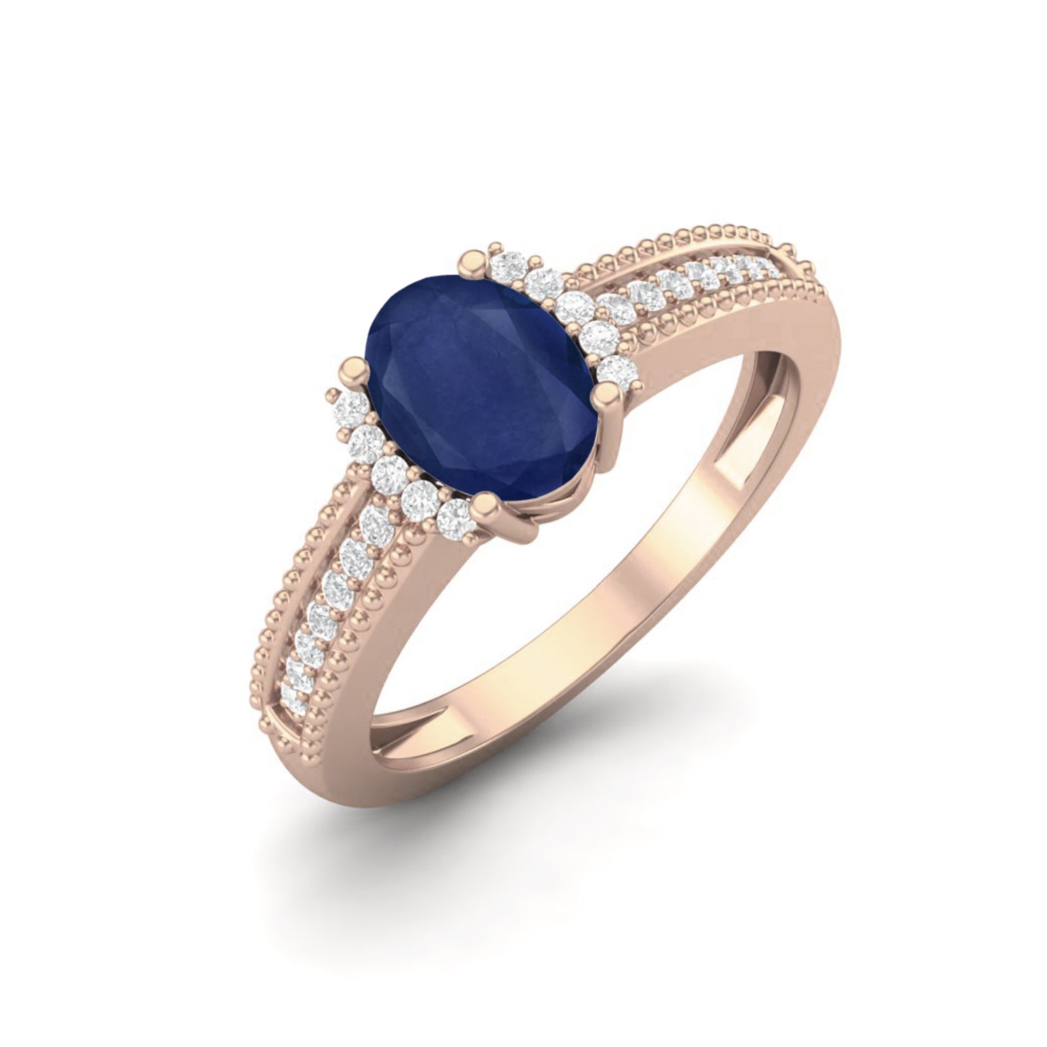 Blue Sapphire Milgrain Pave Band Design Ring – Sterling Silver