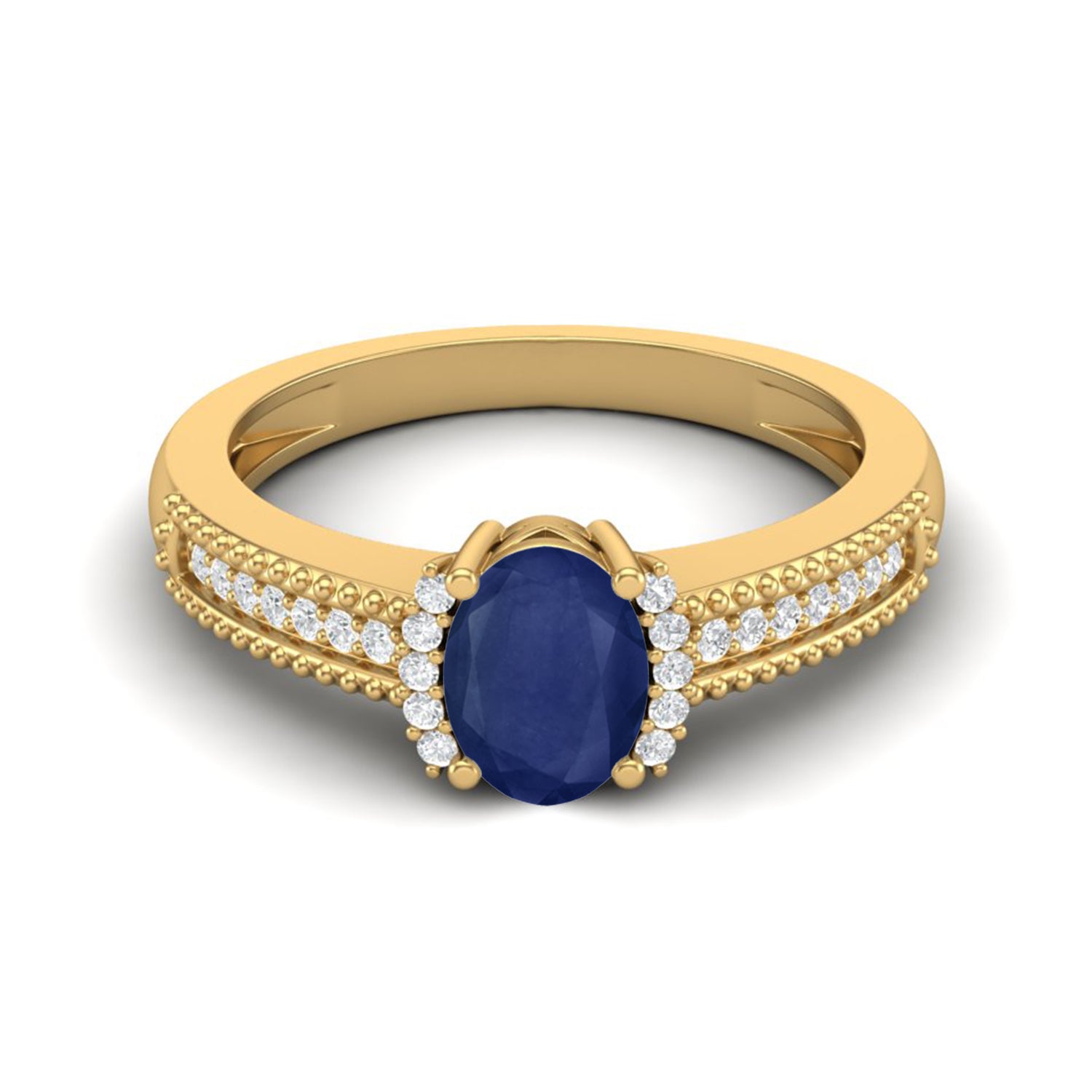 Blue Sapphire Milgrain Pave Band Design Ring – Sterling Silver