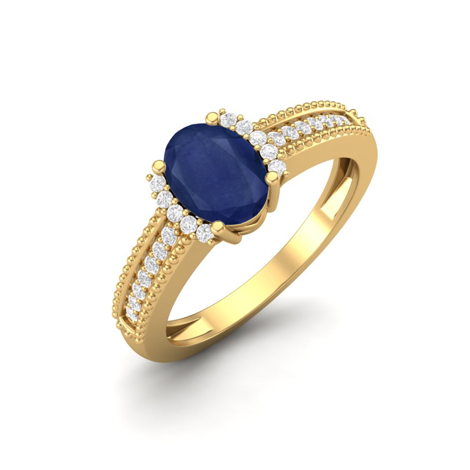 Blue Sapphire Milgrain Pave Band Design Ring – Sterling Silver