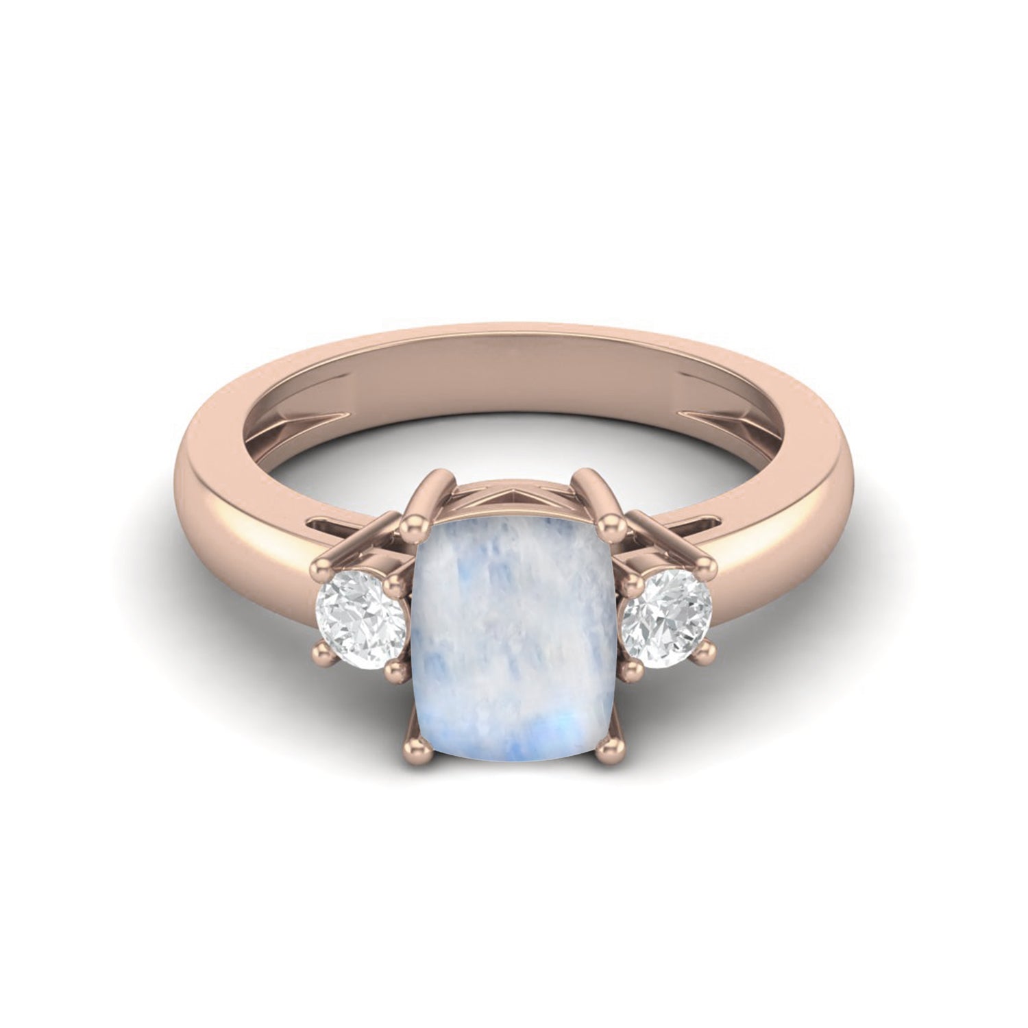 Moonstone Classic Three-Stone Design Ring - Sterling Silver