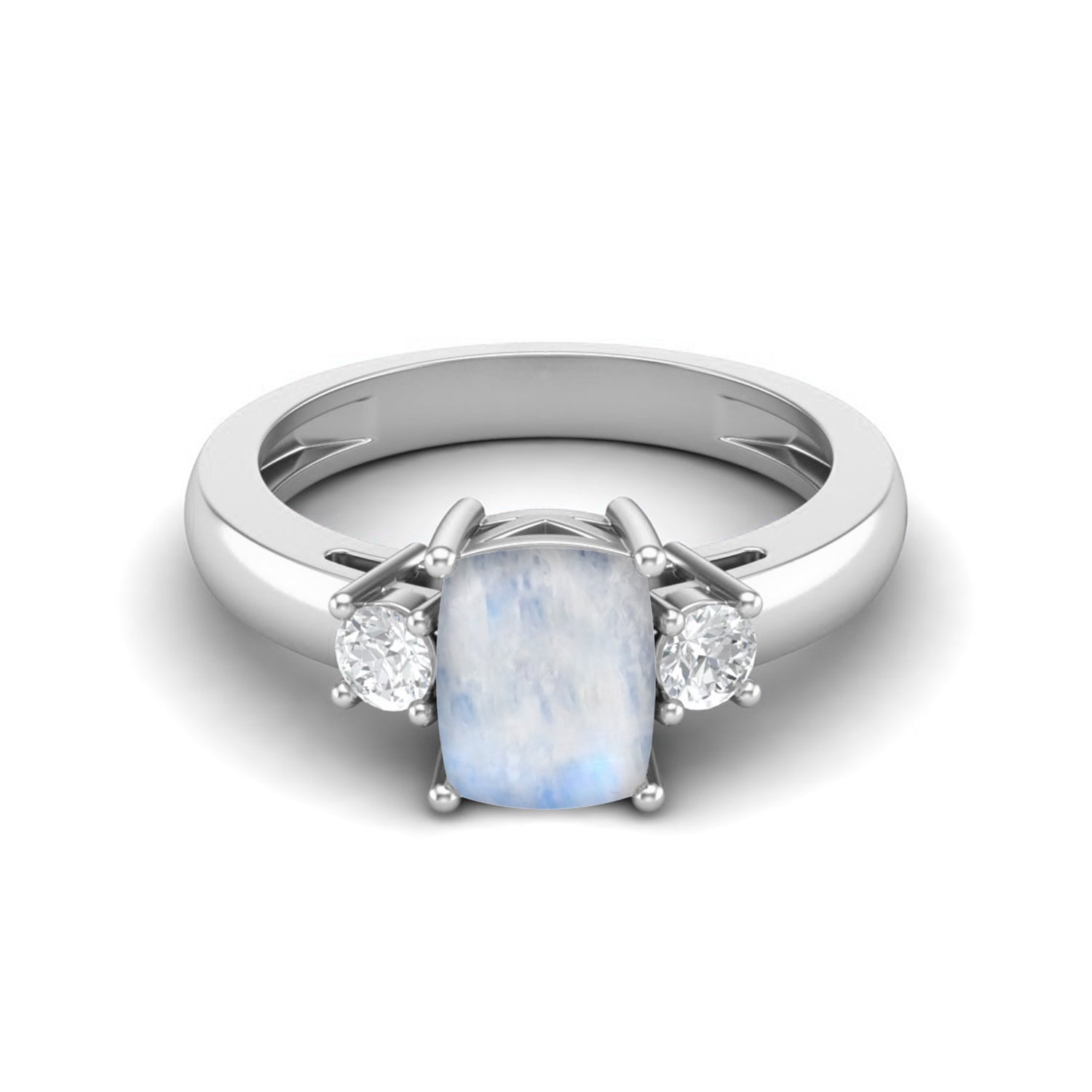Moonstone Classic Three-Stone Design Ring - Sterling Silver