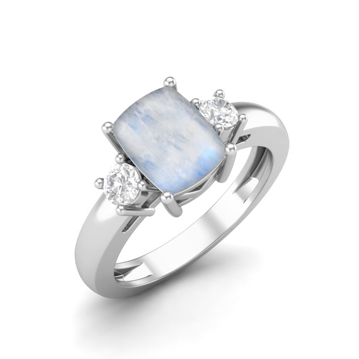 Moonstone Classic Three-Stone Design Ring - Sterling Silver