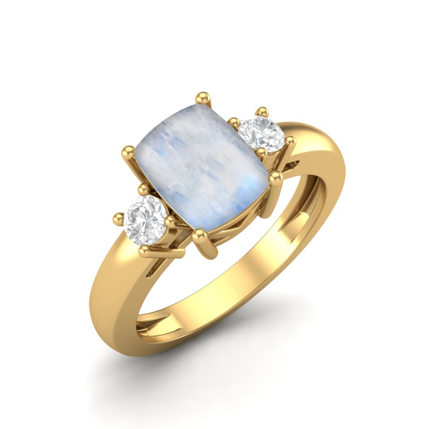 Moonstone Classic Three-Stone Design Ring - Sterling Silver