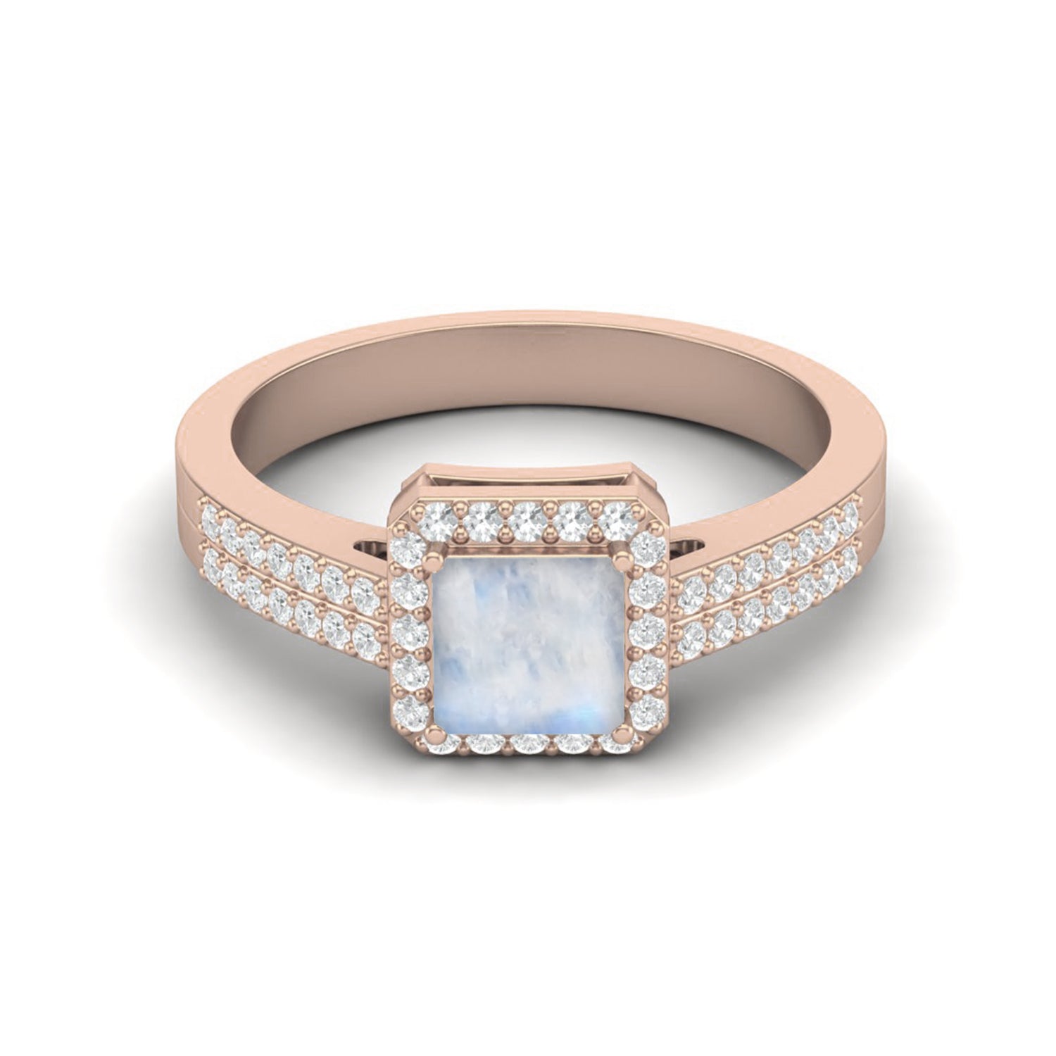 Moonstone Square Bold Double Band Ring - Sterling Silver