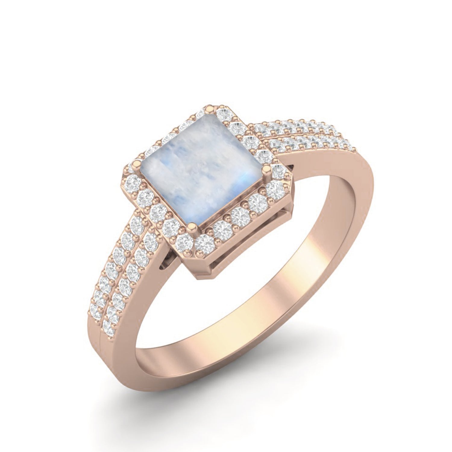 Moonstone Square Bold Double Band Ring - Sterling Silver
