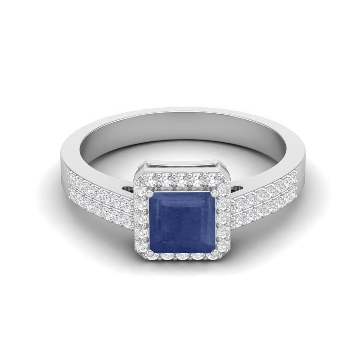 Blue Sapphire Double Row Halo Ring – Sterling Silver