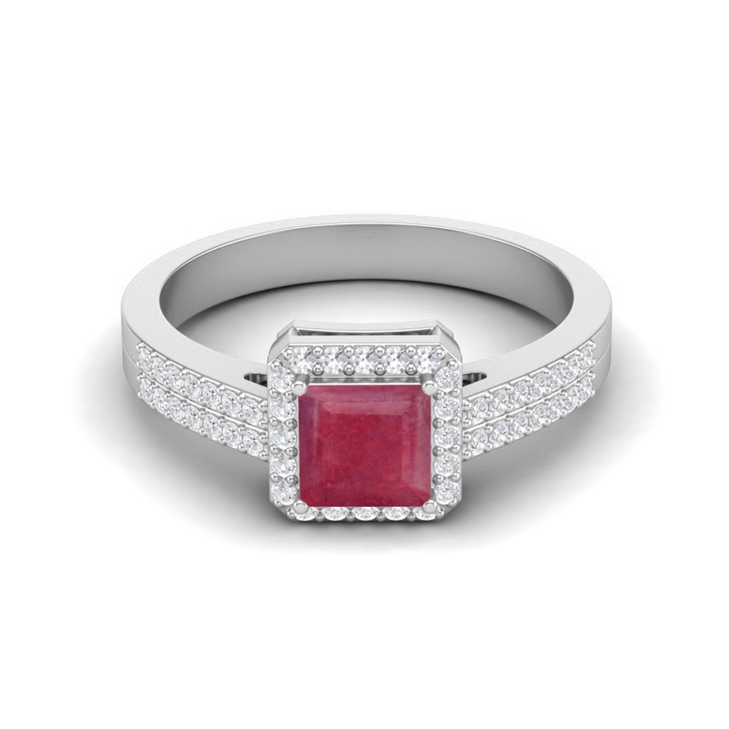 Ruby 1.30 Ct Square Solitaire with Accents Ring – 14K Yellow Gold