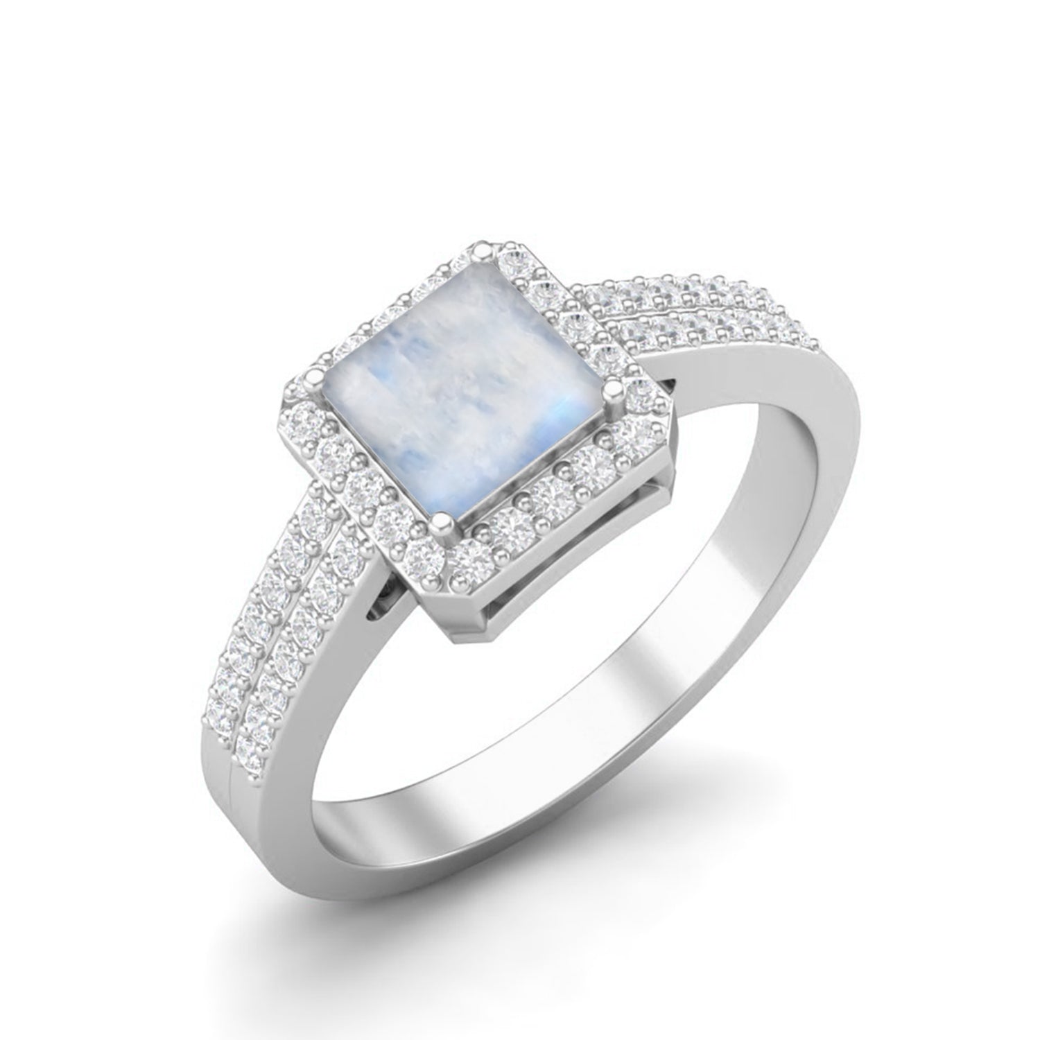 Moonstone Square Bold Double Band Ring - Sterling Silver