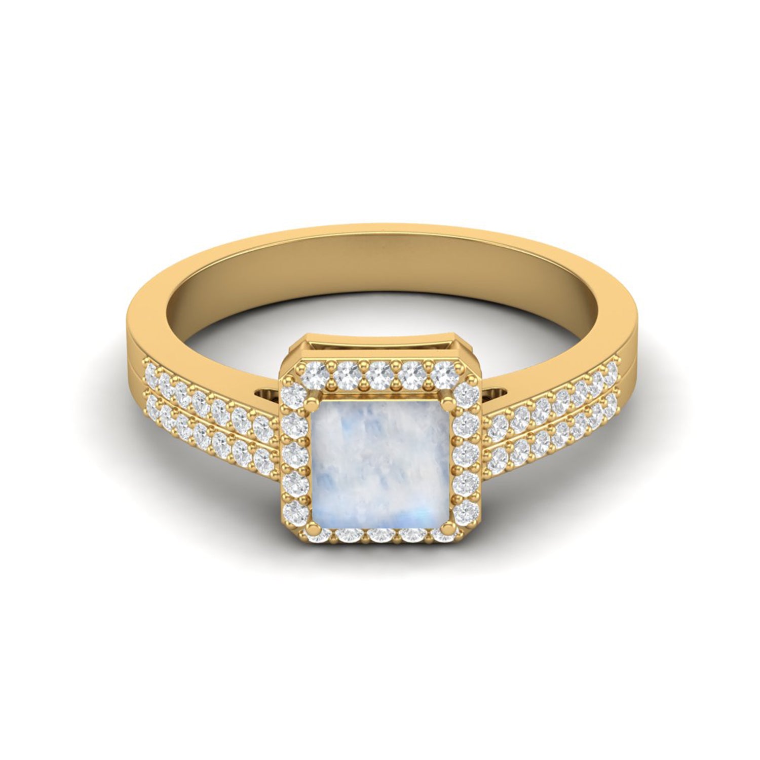Moonstone Square Bold Double Band Ring - Sterling Silver