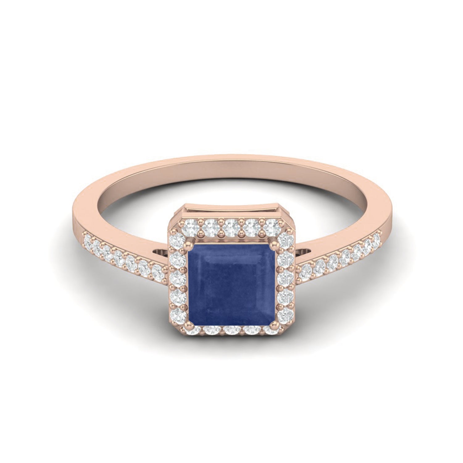 Blue Sapphire Classic Halo Band Ring – Sterling Silver