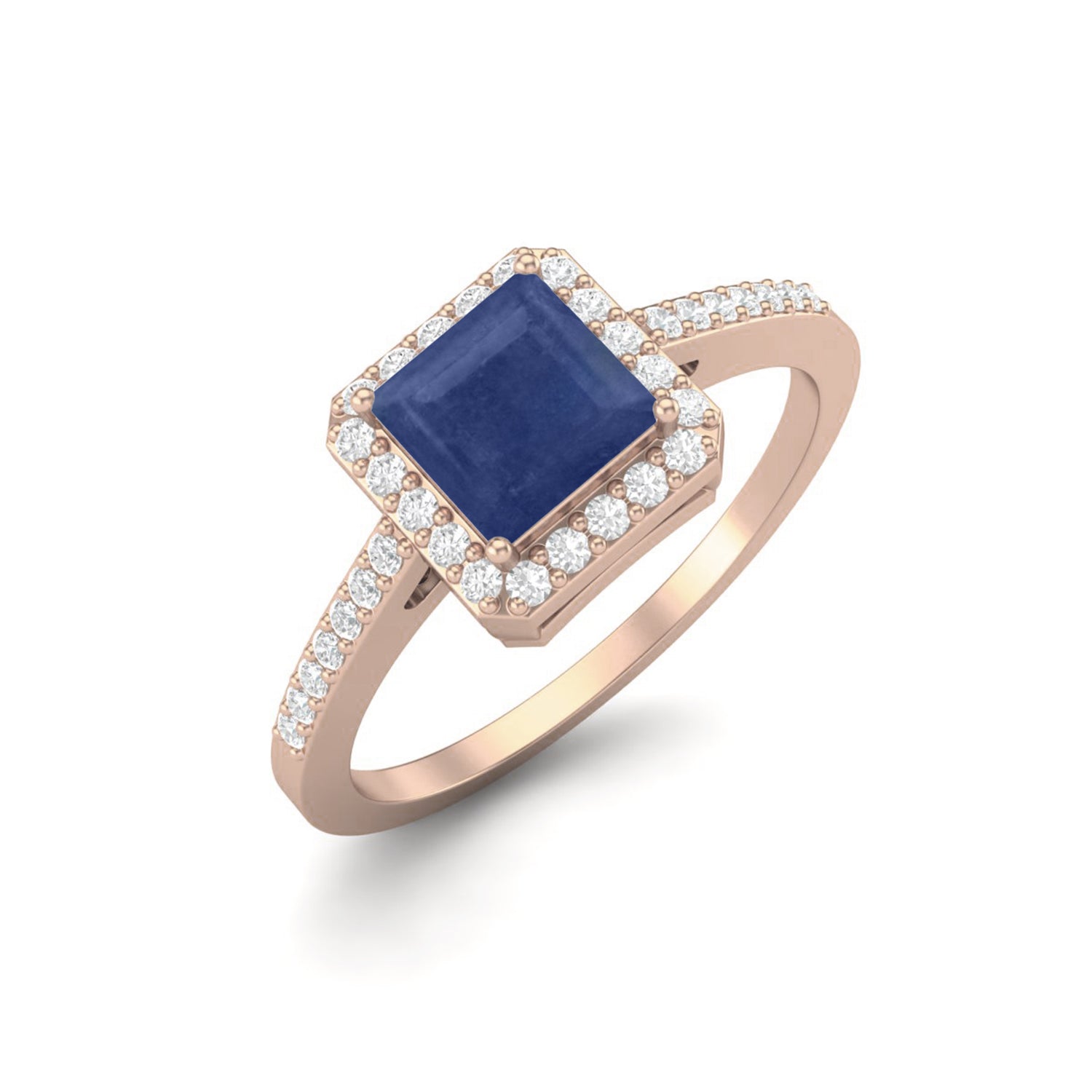 Blue Sapphire Classic Halo Band Ring – Sterling Silver