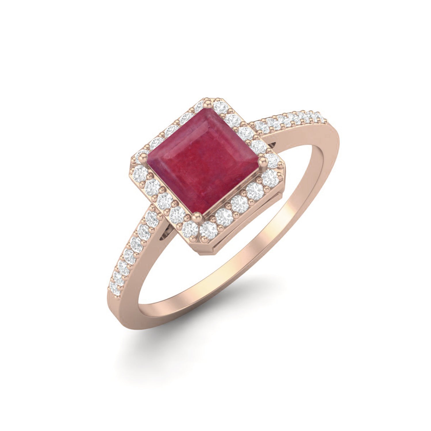 Ruby 1.30 Ct Square Solitaire with Accents Ring – 14K Yellow Gold