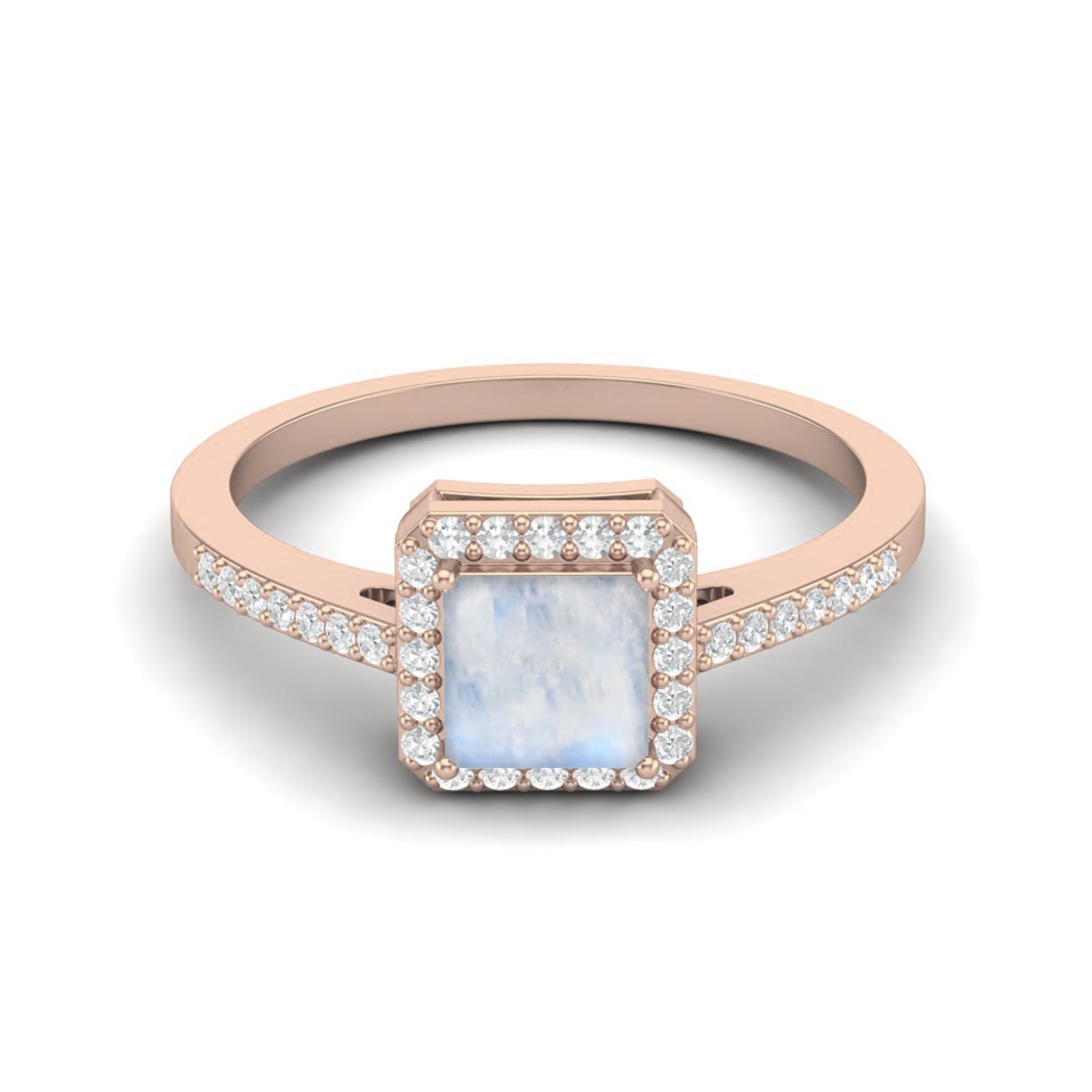 Moonstone Square Halo Ring - Sterling Silver