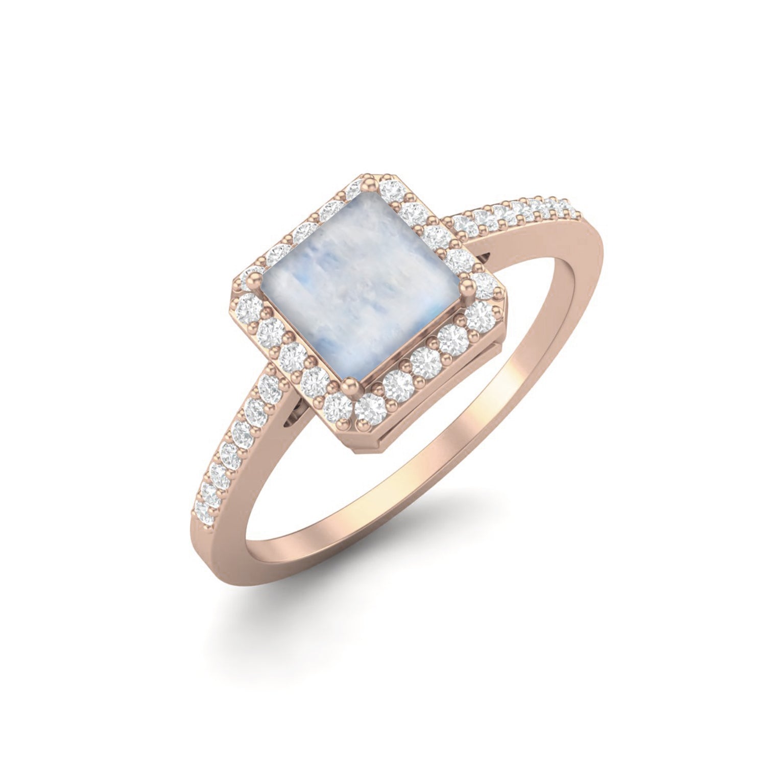 Moonstone Square Halo Ring - Sterling Silver